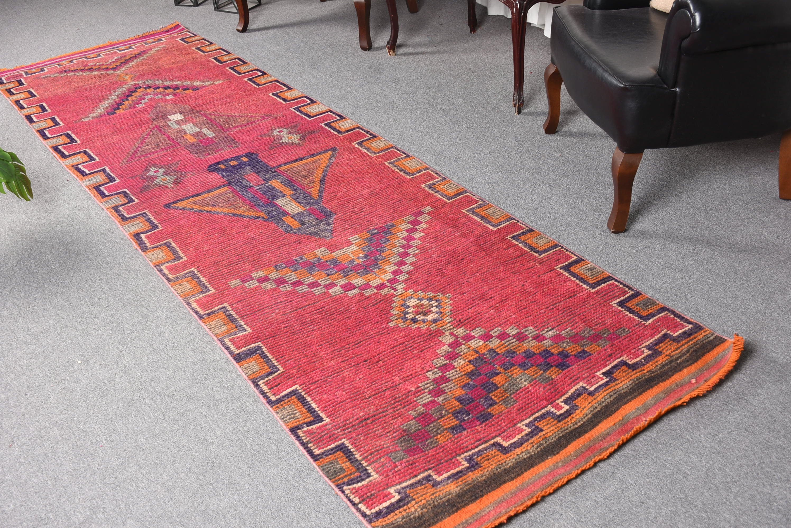 Red Oriental Rug, 3.1x10.5 ft Runner Rugs, Rugs for Stair, Stair Rug, Turkish Rug, Vintage Rugs, Cool Rug, Hallway Rugs