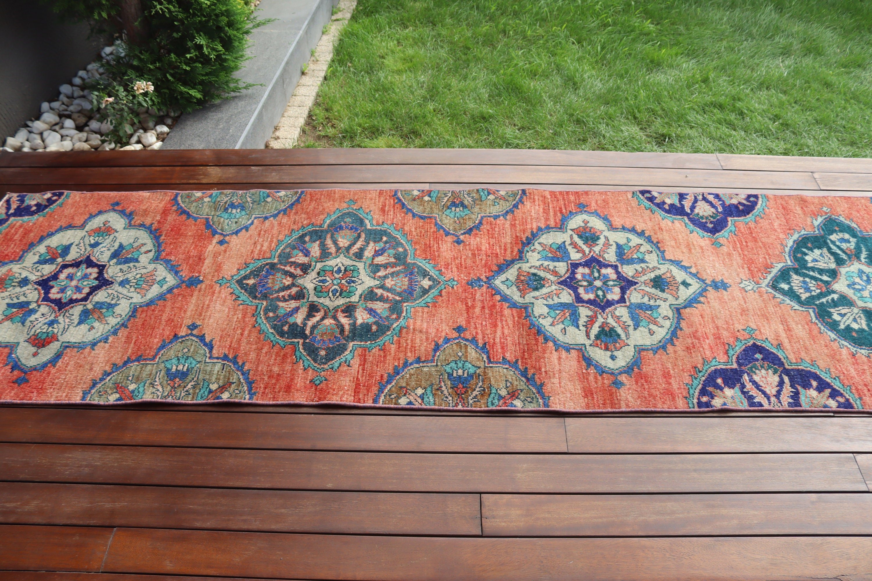 Kırmızı Oushak Halıları, Türk Halıları, Koridor Halıları, Geometrik Halı, Vintage Runner Halısı, Vintage Halılar, 2.6x9.3 ft Runner Halıları, Oryantal Halılar