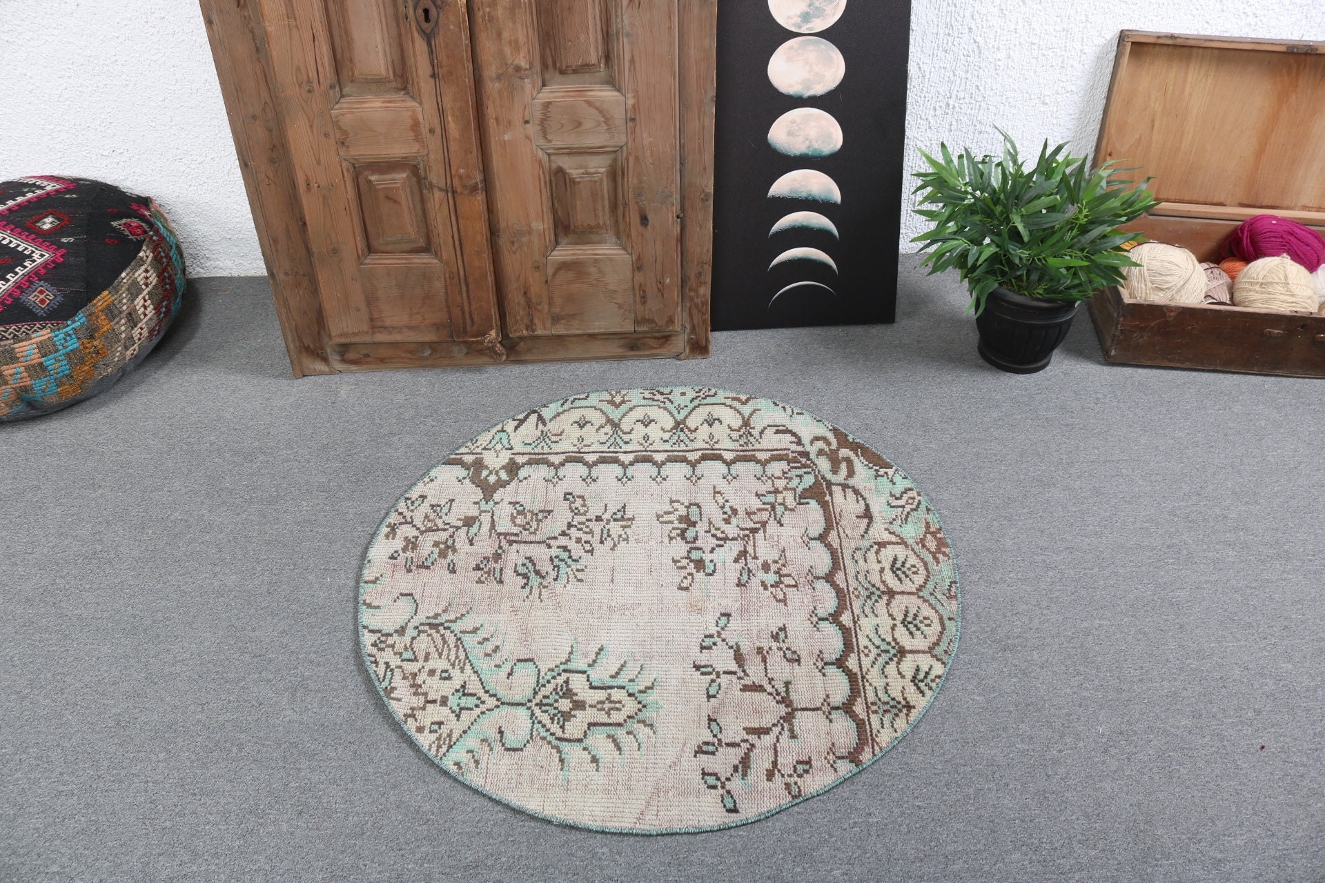 Ev Dekorasyonu Halıları, Boho Halıları, Paspas Halısı, Nötr Halı, Duvara Asılı Halılar, 3.2x3.2 ft Küçük Halı, Türk Halıları, Kahverengi Yer Halıları, Vintage Halı