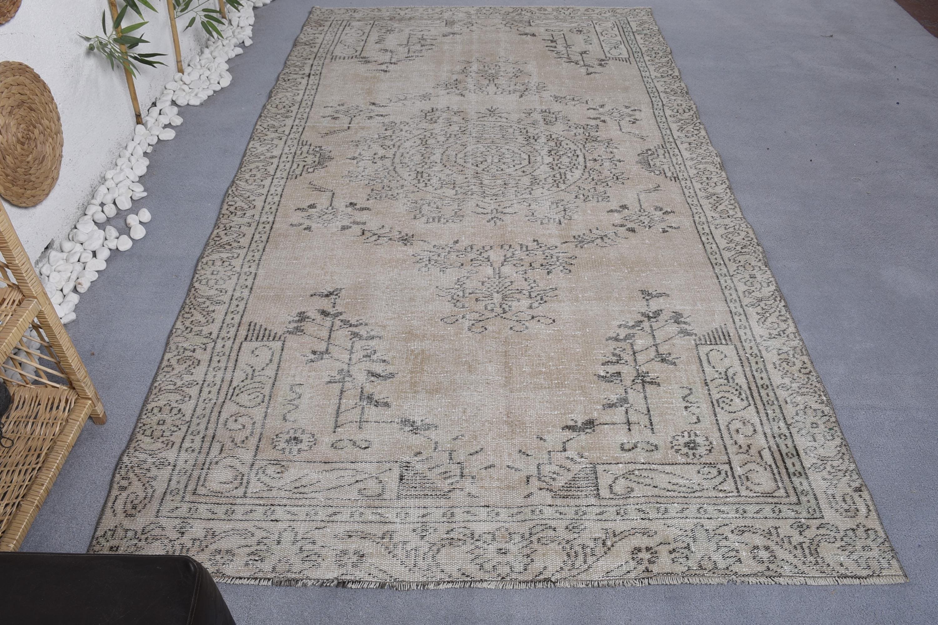 Ofis Halıları, Yemek Odası Halısı, Vintage Halılar, Bej 5.2x9.3 ft Büyük Halılar, Türk Halısı, Salon Halısı, Geometrik Halı