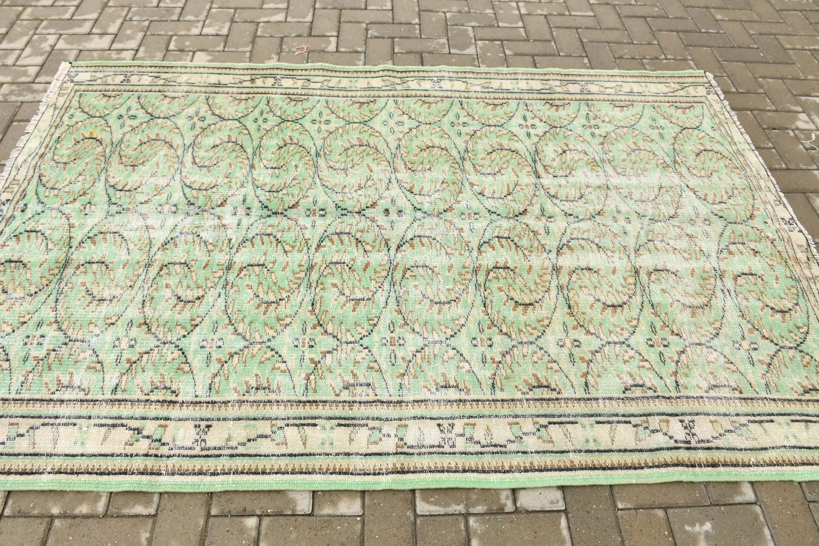 4.9x7.4 ft Area Rug, Vintage Handmade Rug, Kitchen Rug, Floor Rug, Green Bedroom Rug, Wool Rug, Vintage Rug, Rugs for Kitchen, Turkish Rug