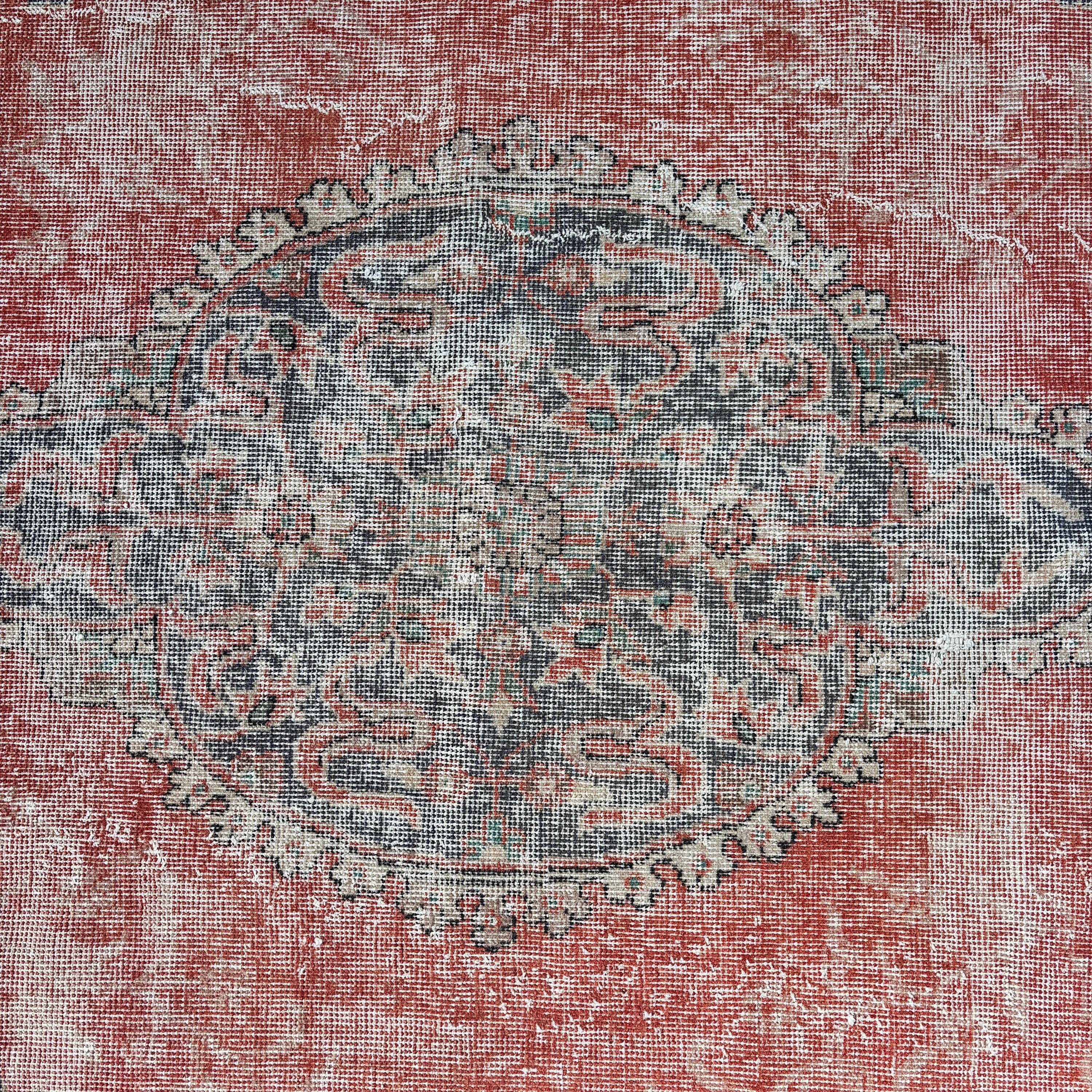 Vintage Alan Halısı, Türk Halısı, Modern Halılar, Turuncu 3,9x7,9 ft Alan Halısı, Oushak Halısı, Vintage Halılar, Yer Halıları, Düz Dokuma Halı