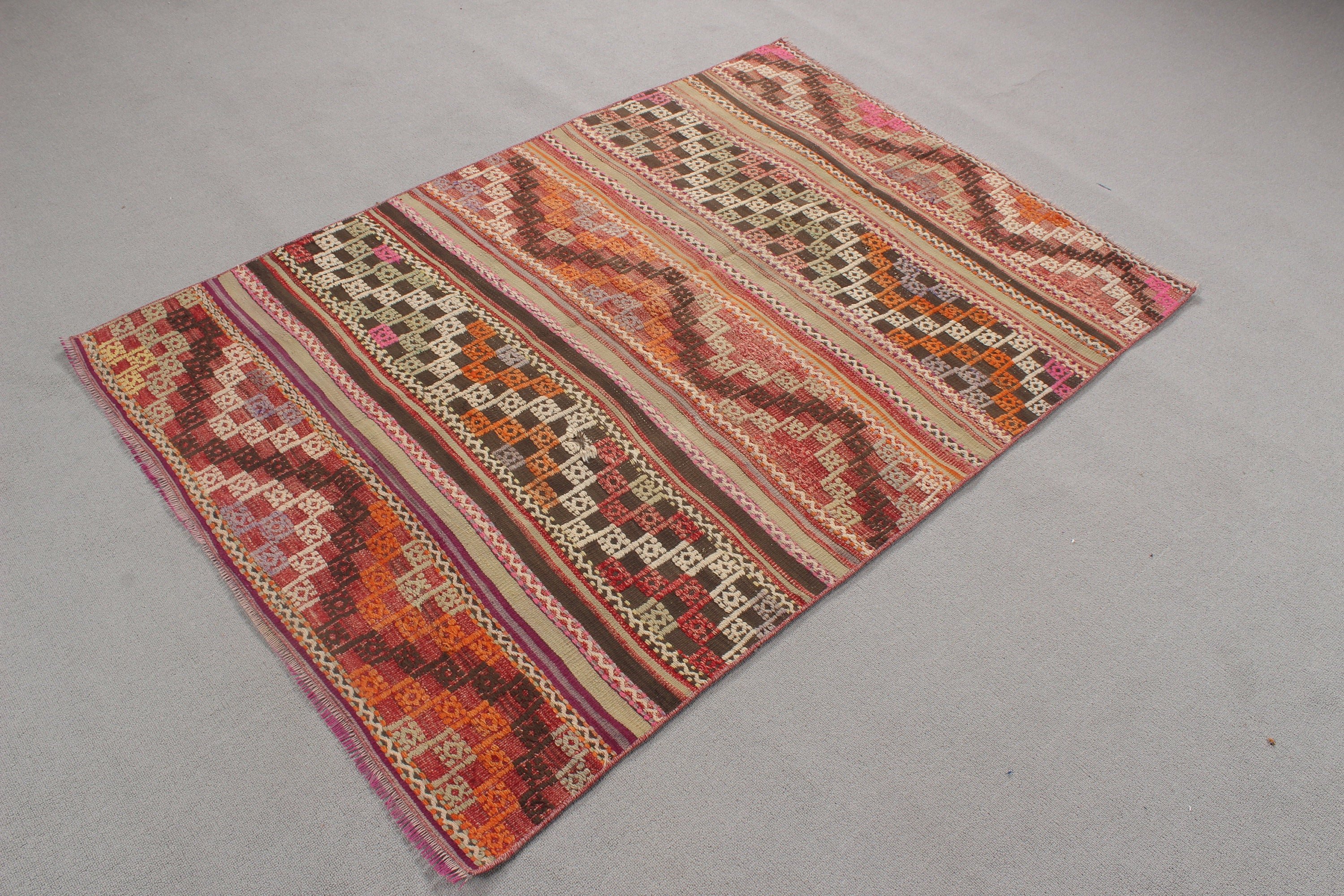 Mutfak Halısı, Giriş Halısı, 3,7x5,3 ft Aksan Halıları, Boho Halısı, Çocuk Halıları, Kilim, Lüks Halılar, Türk Halısı, Vintage Halı, Turuncu Anadolu Halısı