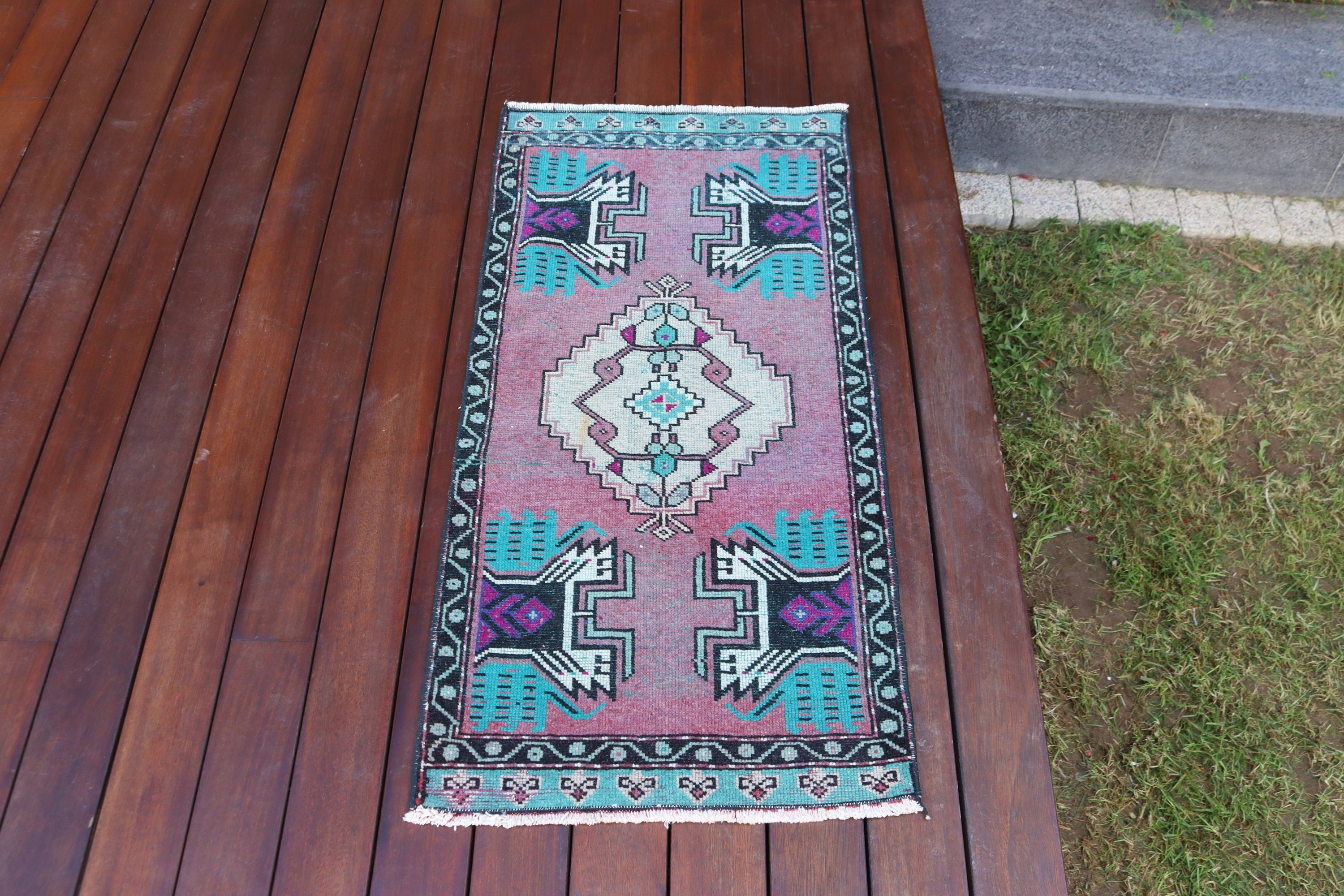 Turkish Rugs, Entry Rug, Purple  1.6x3.3 ft Small Rug, Wool Bath Mat Rugs, Statement Rugs, Vintage Rugs, Floor Rugs, Bath Rug