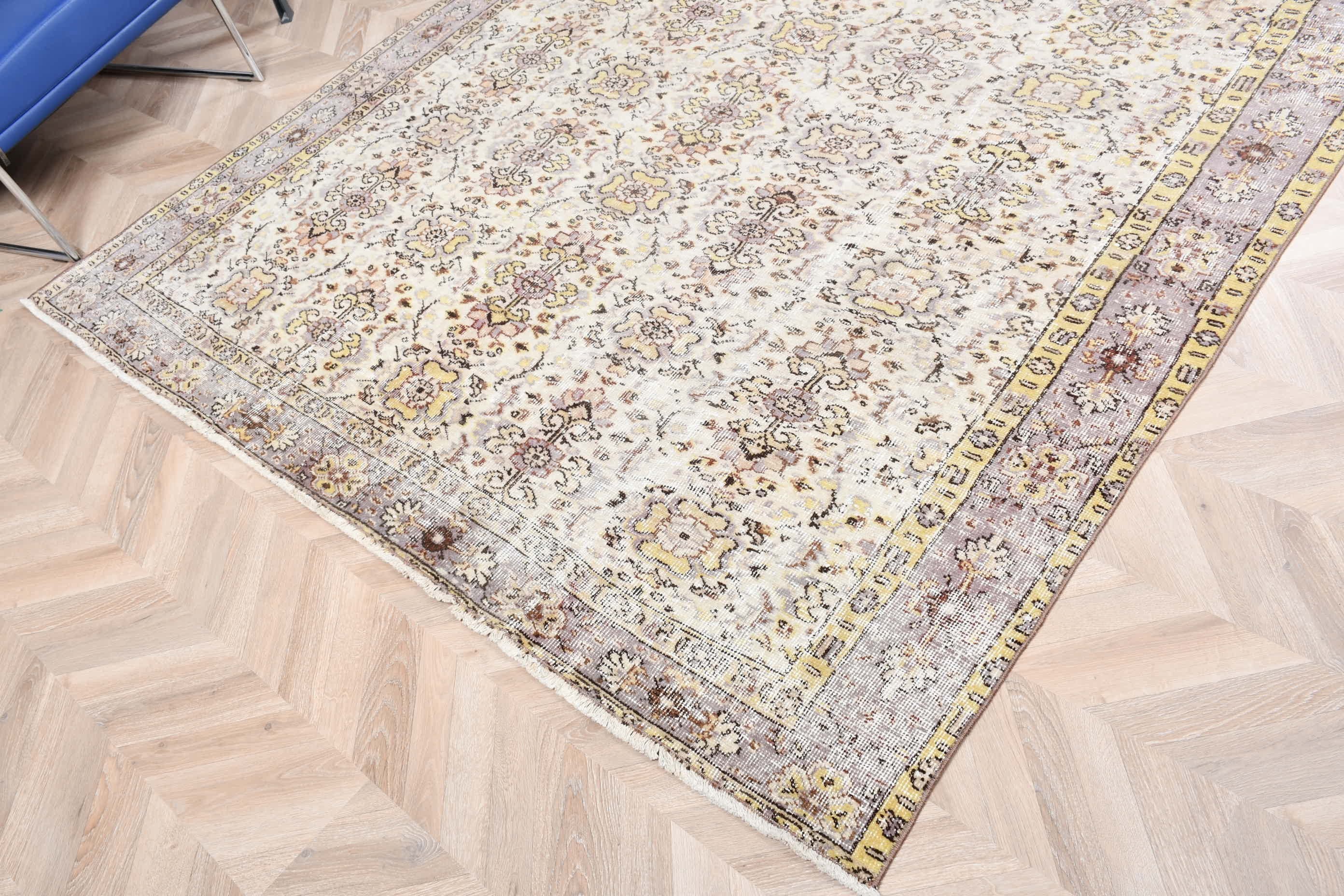 Beige Kitchen Rugs, Art Rug, Vintage Rug, Bedroom Rug, Living Room Rug, Turkish Rug, 6.6x8.8 ft Large Rug, Dining Room Rugs