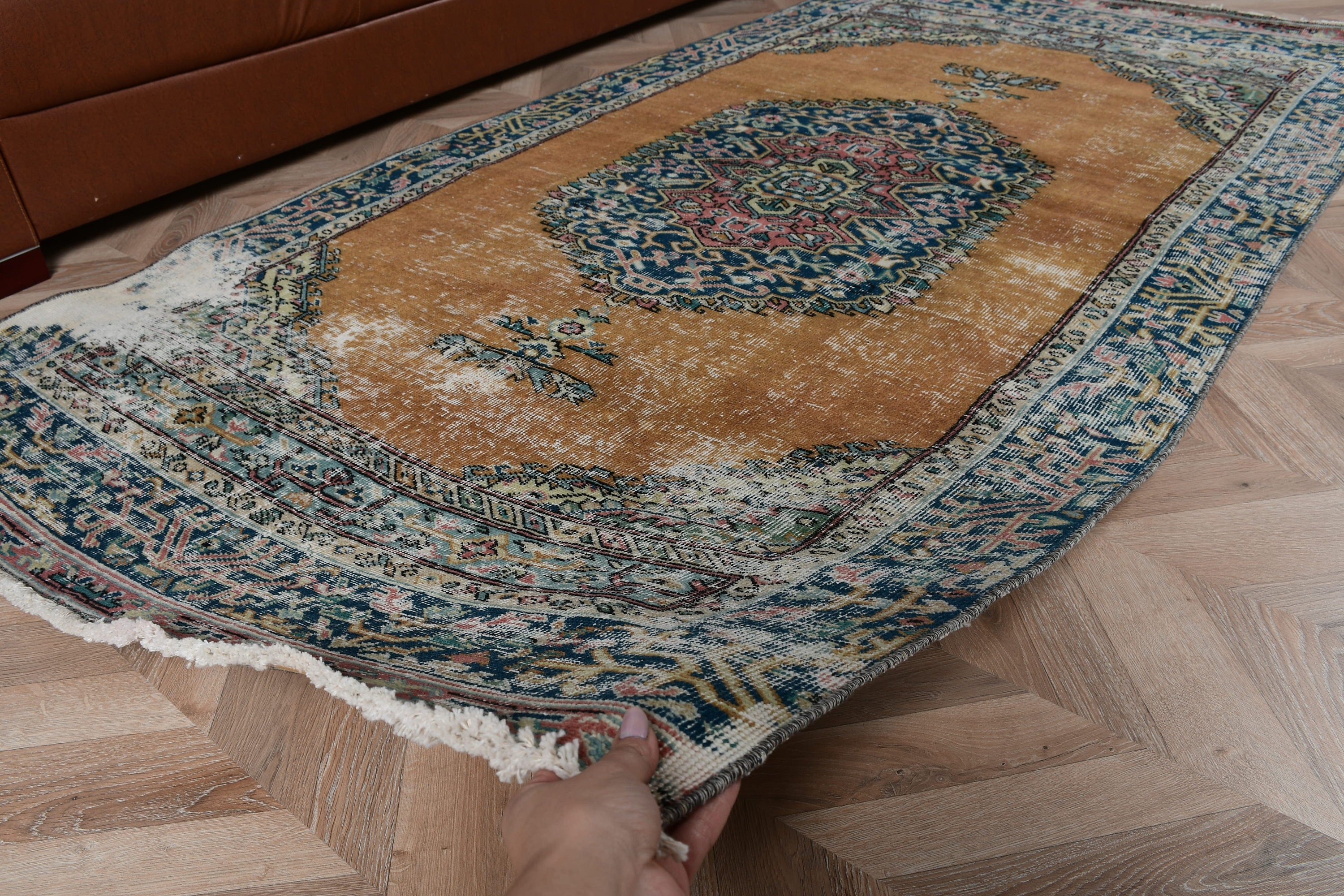 Vintage Rugs, Rugs for Indoor, Antique Rug, Turkish Rug, Kitchen Rugs, Natural Rugs, Blue  4x7.8 ft Area Rug