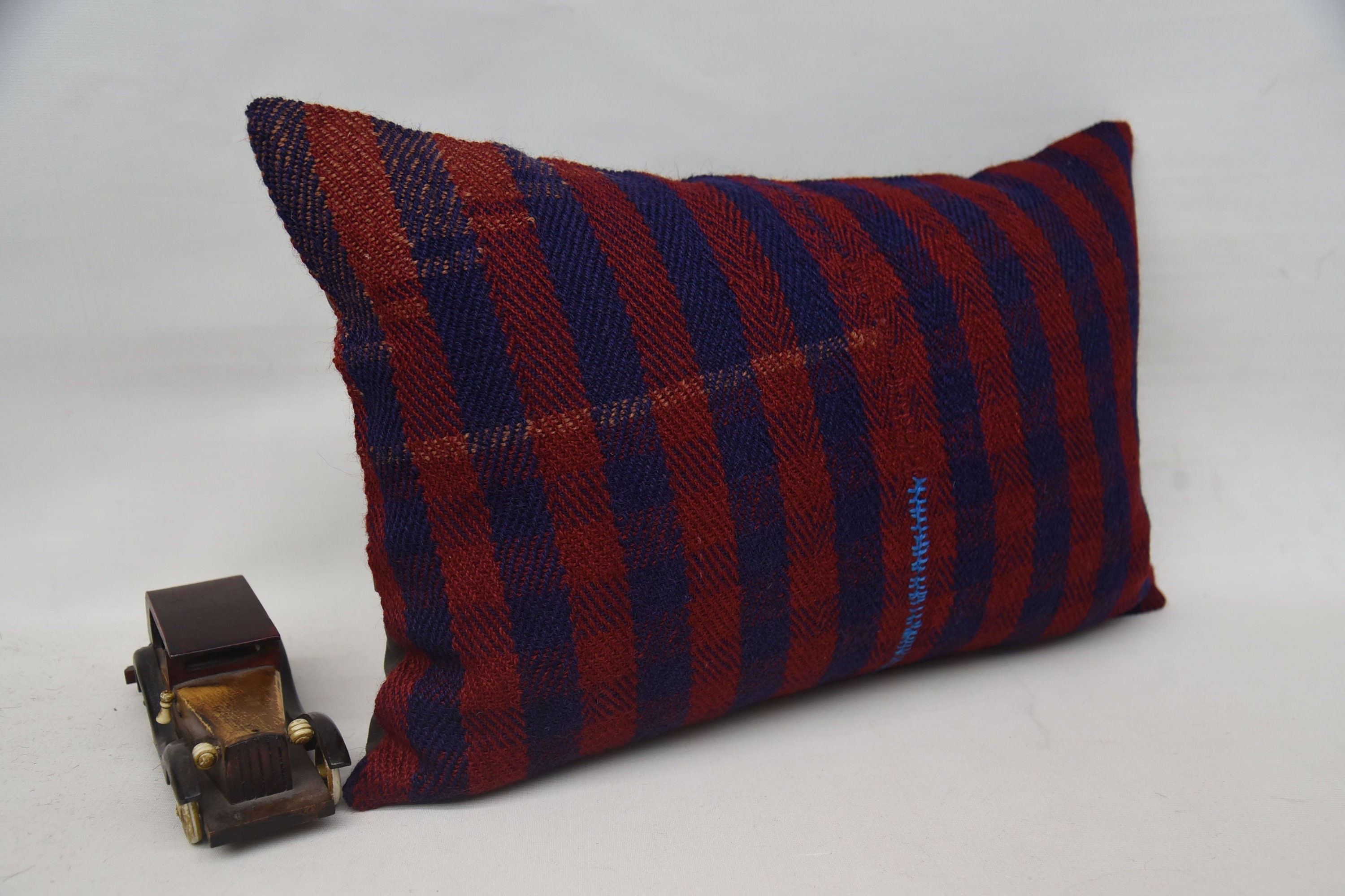 Floor Cushion, 16"x24" Blue Pillow Sham, Authentic Cushion, Turkish Pillow, Interior Designer Pillow, Ethnical Kilim Rug Pillow