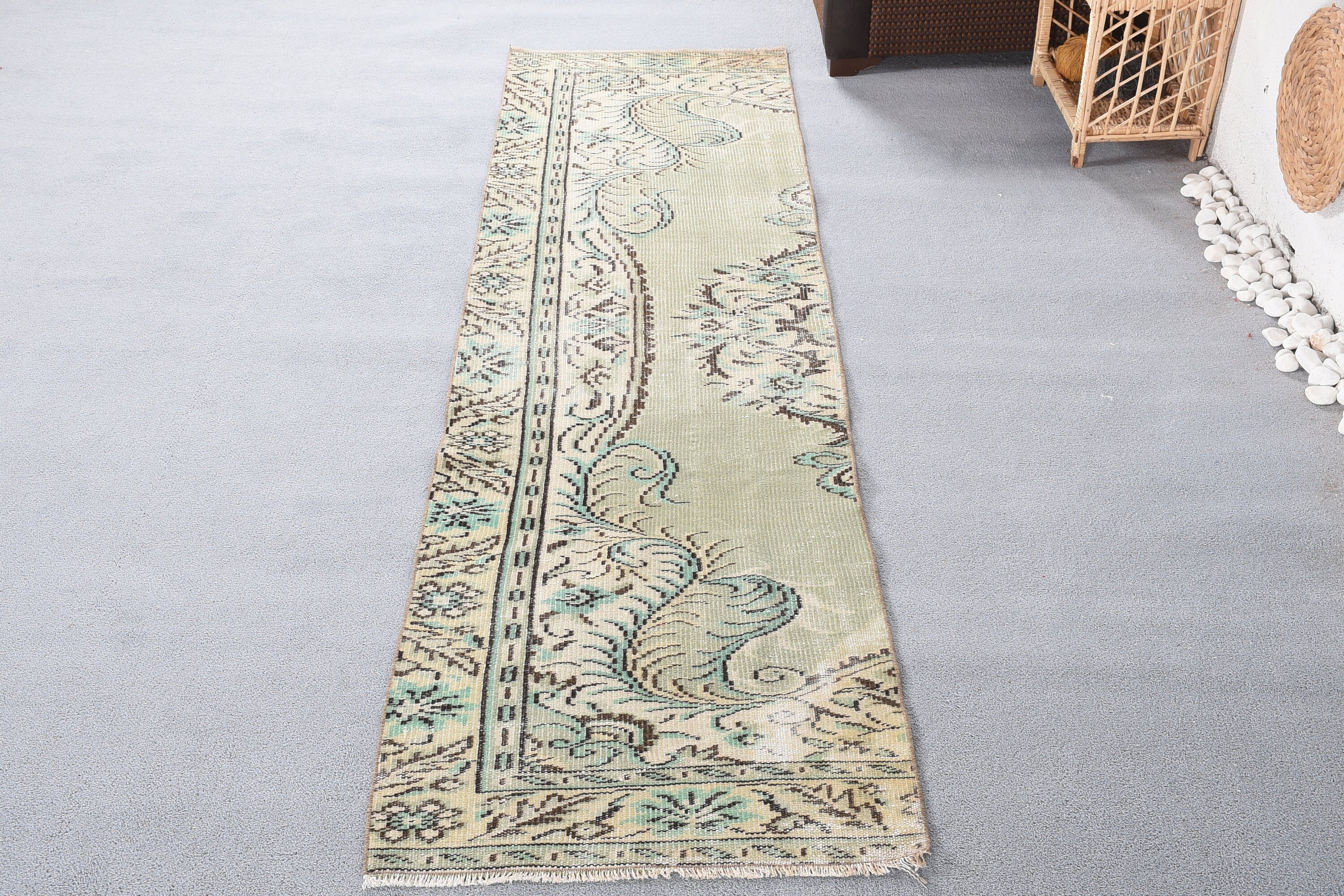 Hallway Rugs, Vintage Rugs, Stair Rug, Moroccan Rugs, Green Floor Rug, 2.4x9 ft Runner Rugs, Rugs for Hallway, Kitchen Rug, Turkish Rug