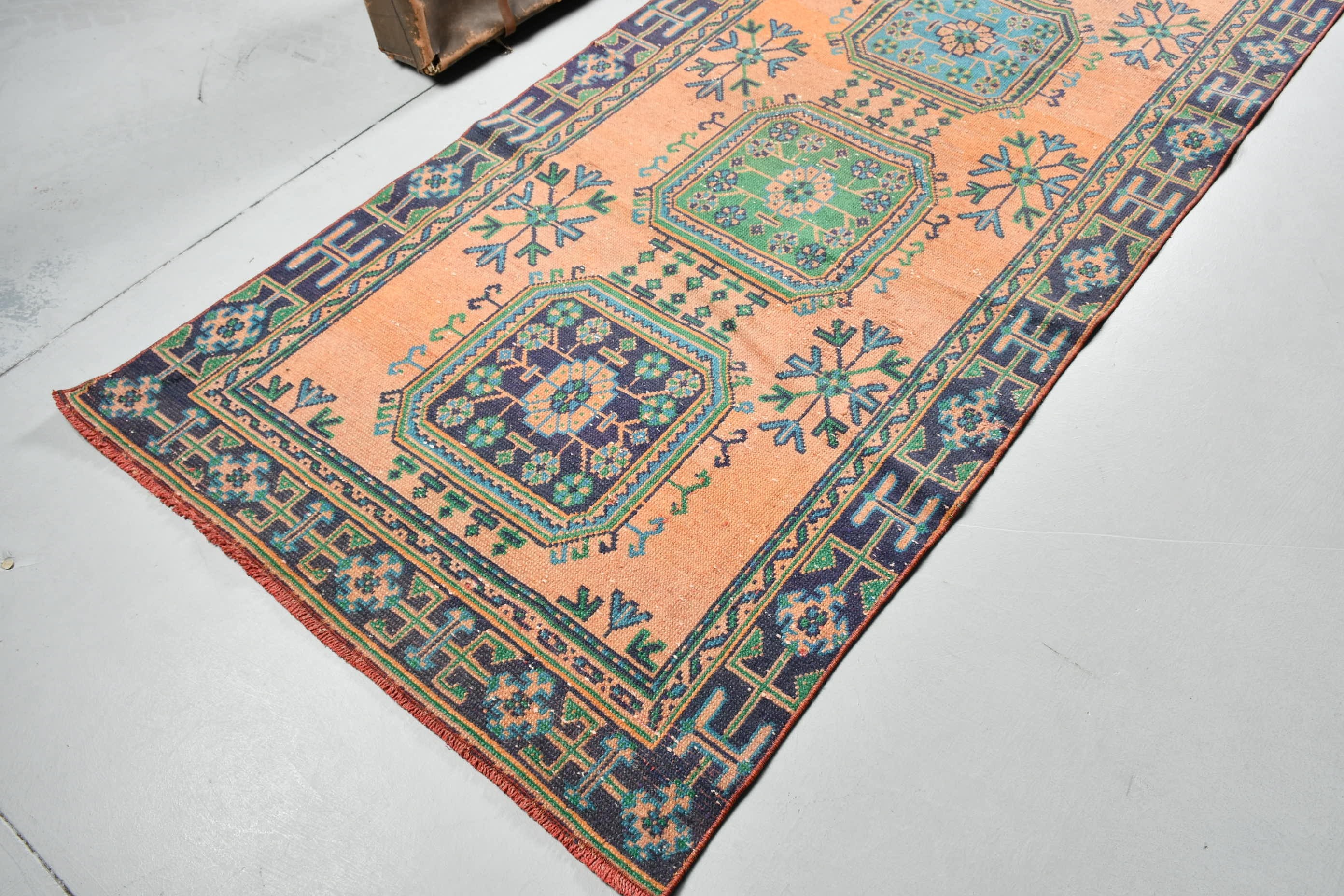 Orange Cool Rug, Turkish Rug, Floor Rug, Dining Room Rug, 11.1x3.7 ft Large Rug, Antique Rugs, Living Room Rug, Vintage Rugs, Designer Rug