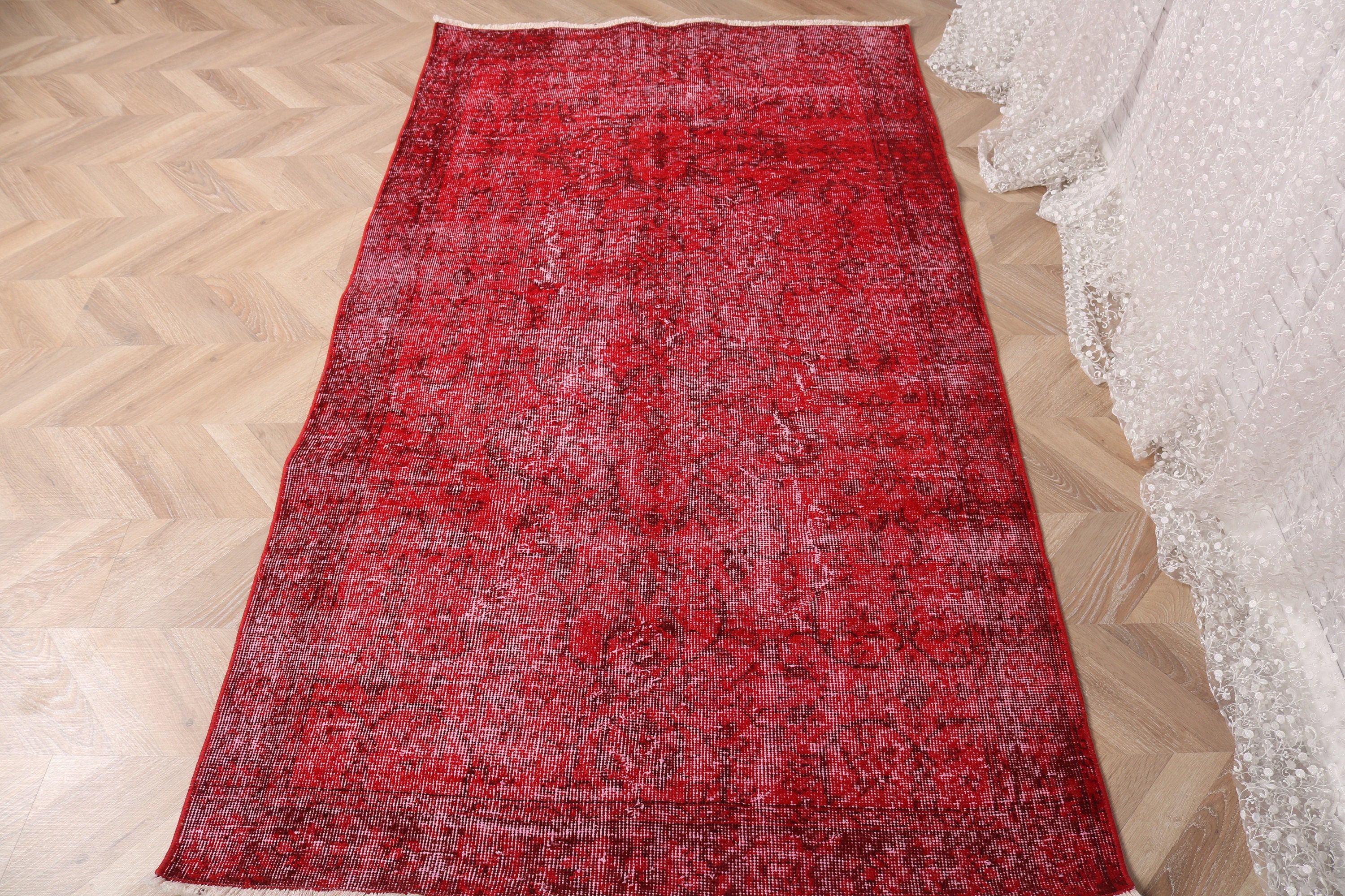 Vintage Halılar, Kırmızı 4.7x6.7 ft Alan Halıları, Vintage Alan Halıları, Boho Halıları, Düz Dokuma Halılar, Yatak Odası Halıları, Türk Halısı, Egzotik Halılar