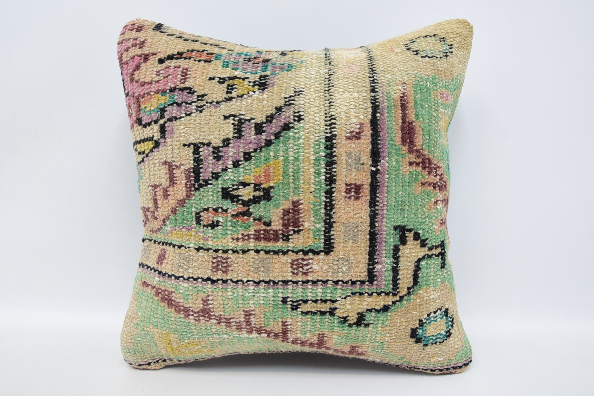 Pillow for Couch, 16"x16" Beige Pillow Sham, Pastel Cushion Case, Vintage Pillow, Accent Cushion, Farmhouse Pillow, Boho Pillow Sham Cover
