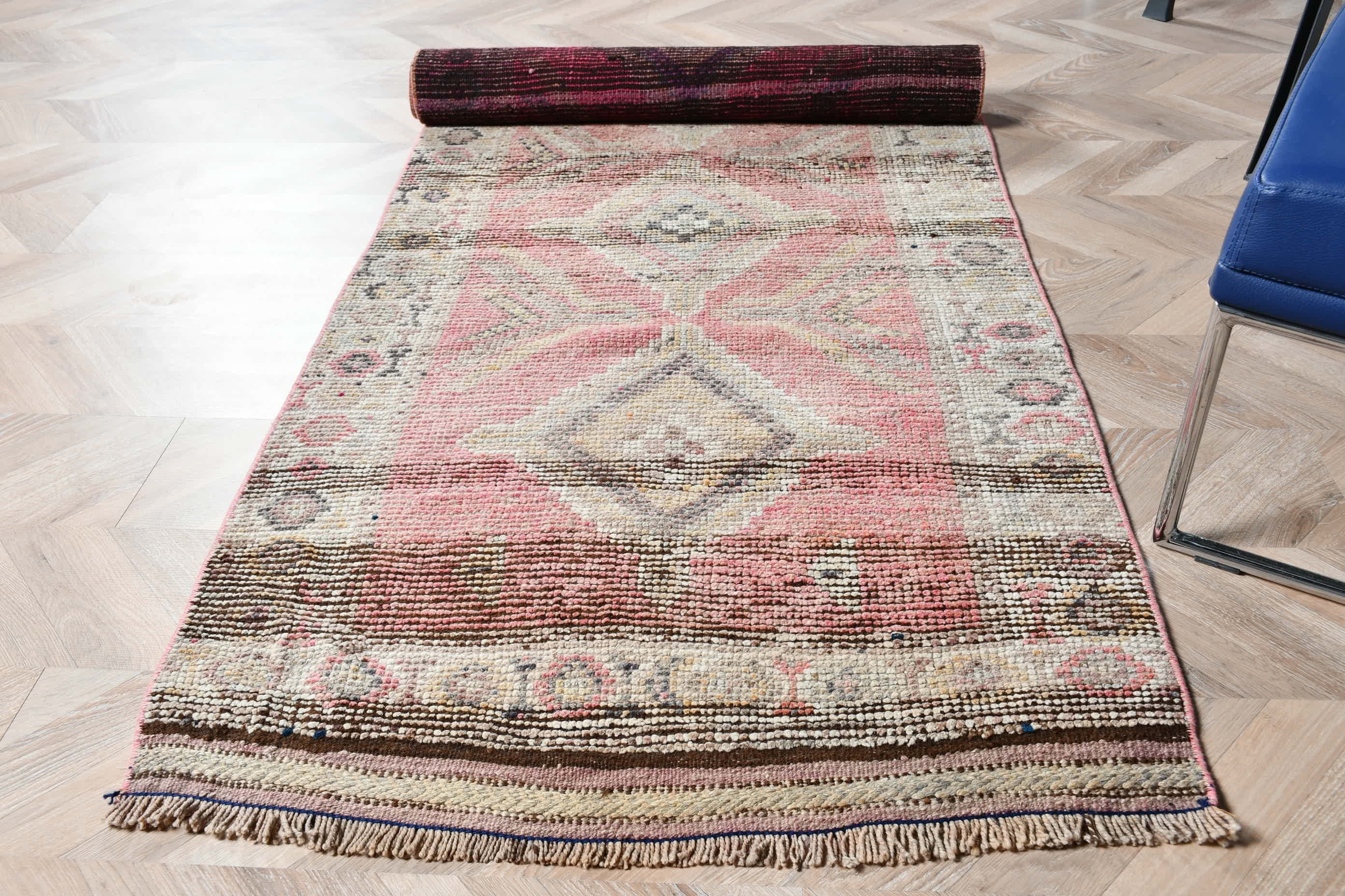 Koridor Halısı, Pembe 2.8x10.2 ft Koşucu Halıları, Fas Halıları, Vintage Halı, Merdiven Halısı, Merdiven Halıları, Havalı Halı, Türk Halıları