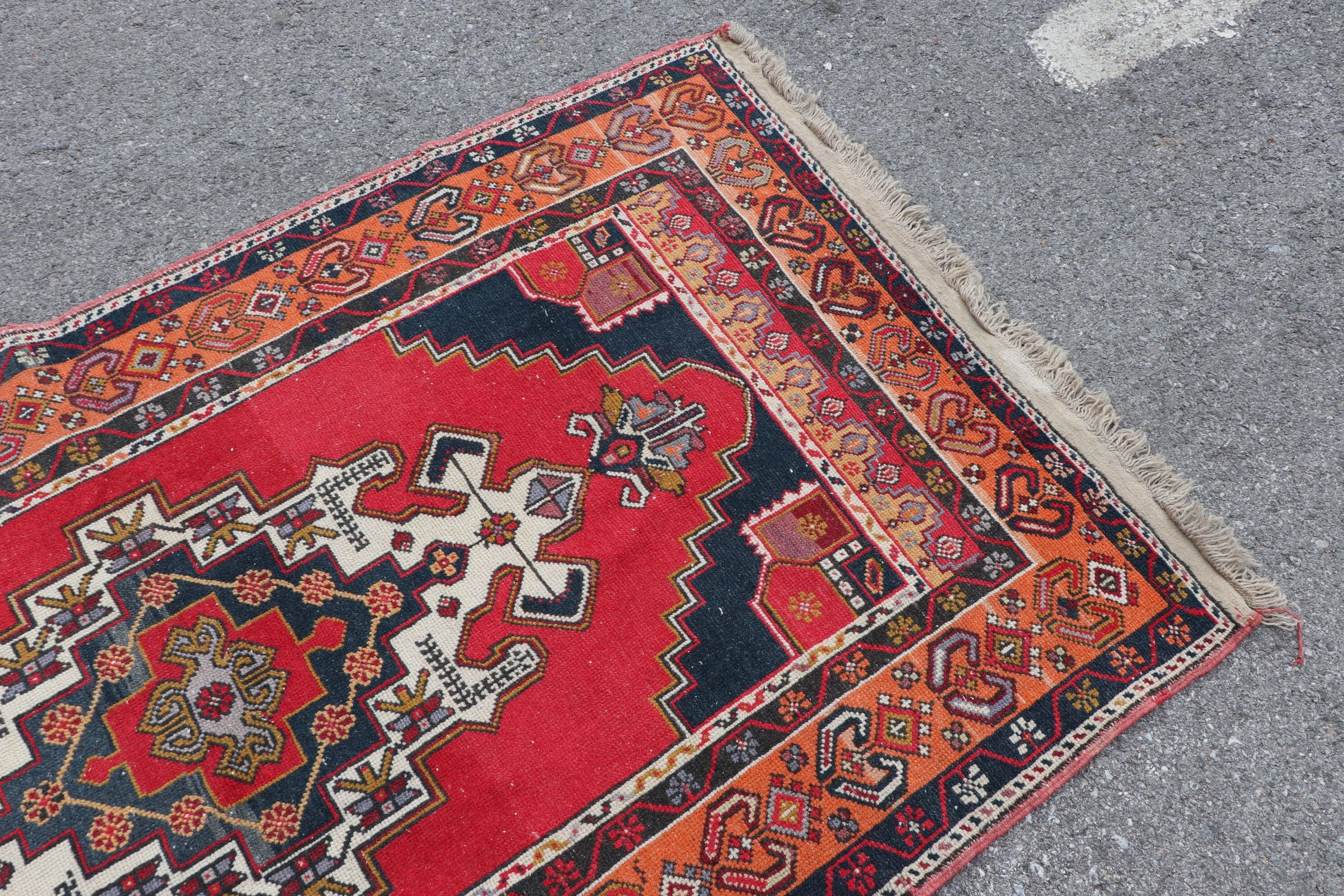 Red Floor Rug, Oushak Rug, Rugs for Kitchen, Turkish Rug, Vintage Rugs, Moroccan Rug, 4x7.3 ft Area Rugs, Indoor Rugs, Living Room Rug