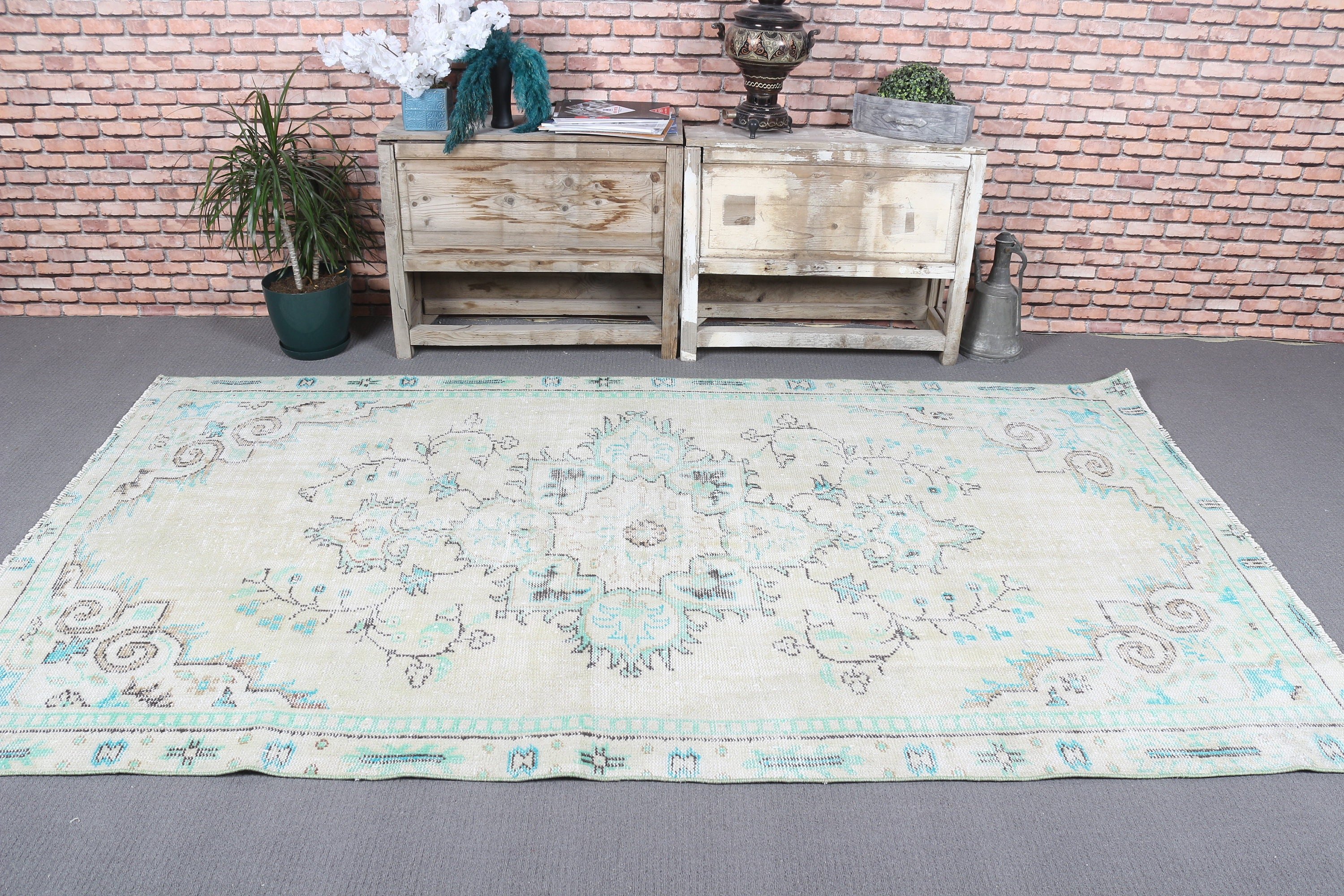 Handwoven Rug, Vintage Rug, Dining Room Rugs, Wool Rug, Beige Anatolian Rugs, Bedroom Rug, Turkish Rugs, Salon Rug, 4.9x8.9 ft Large Rug