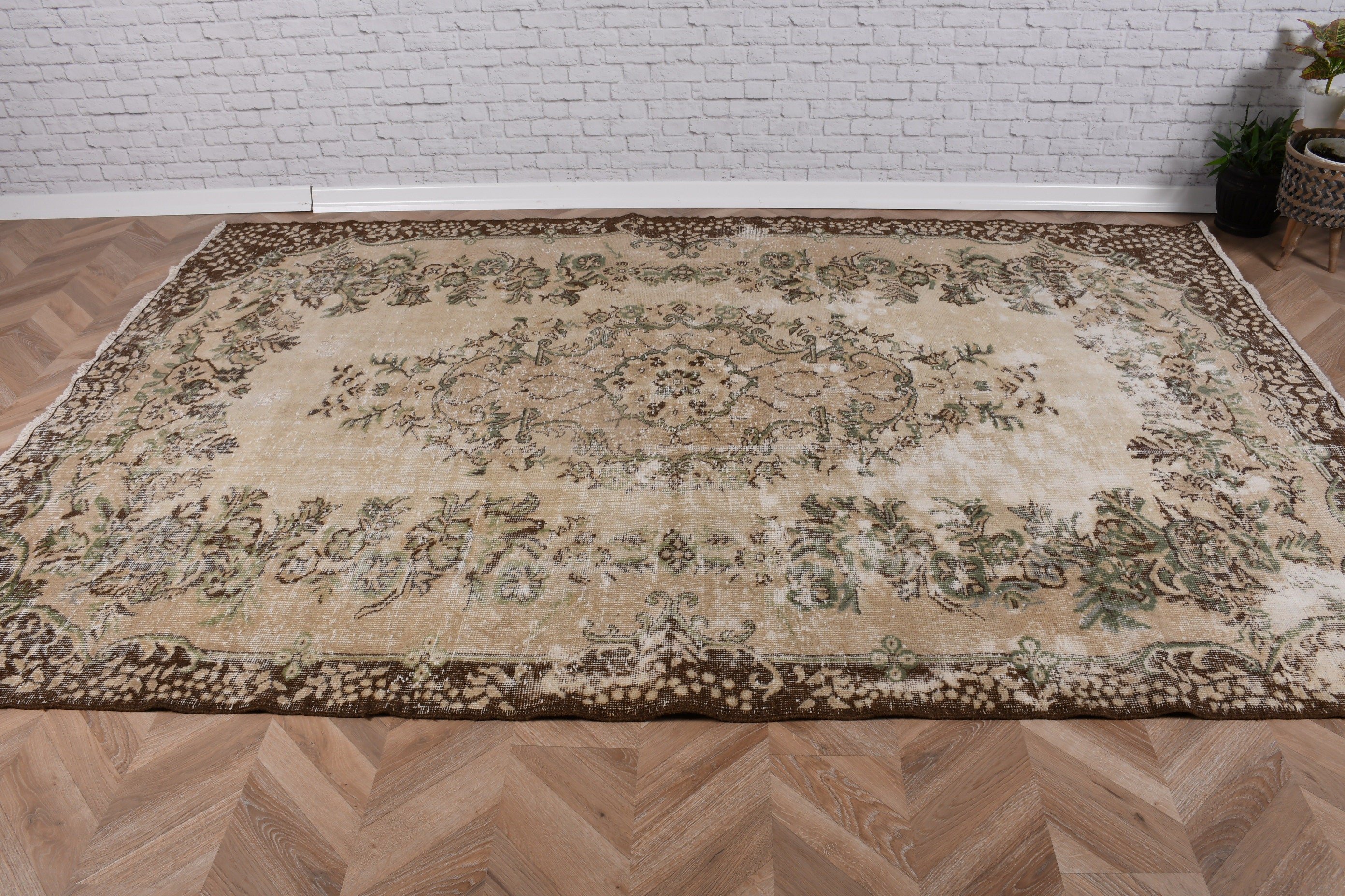 Neutral Rugs, Living Room Rug, Turkish Rug, Salon Rugs, Vintage Rug, Brown Neutral Rug, 6x9.5 ft Large Rugs, Rugs for Salon, Luxury Rugs