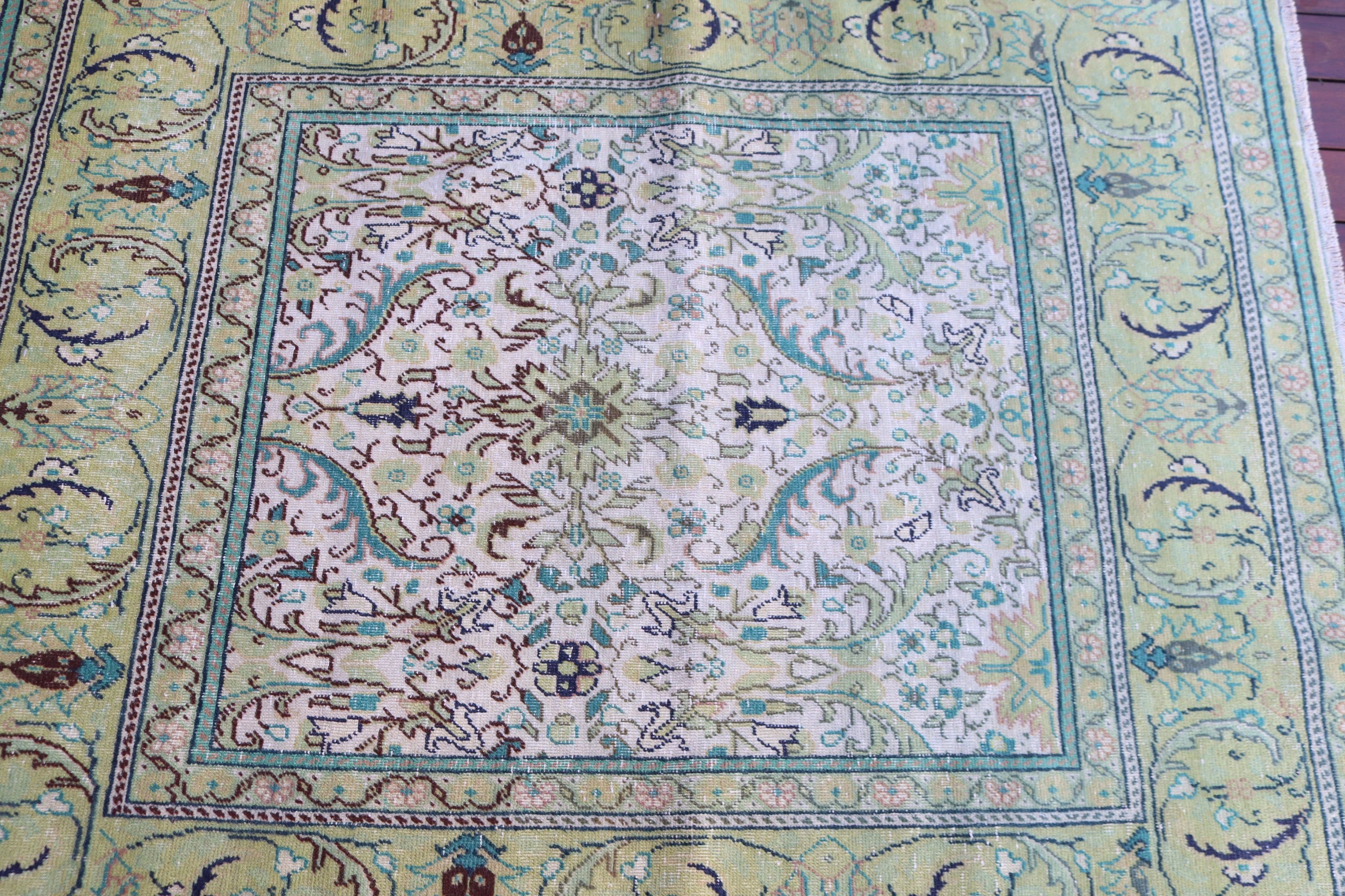 Türk Halıları, 3,8x4,7 ft Aksan Halıları, Boho Vurgu Halısı, Vintage Halı, Yatak Odası Halıları, Aztek Halısı, Fas Halısı, Yeşil El Dokuma Halısı, Mutfak Halısı