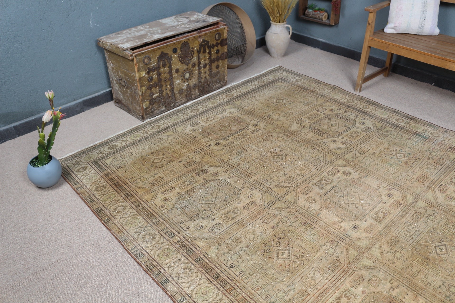 Beige Home Decor Rugs, Home Decor Rug, Turkish Rugs, Office Rug, Cool Rug, Vintage Rug, Salon Rug, Saloon Rug, 6.9x10.7 ft Oversize Rugs