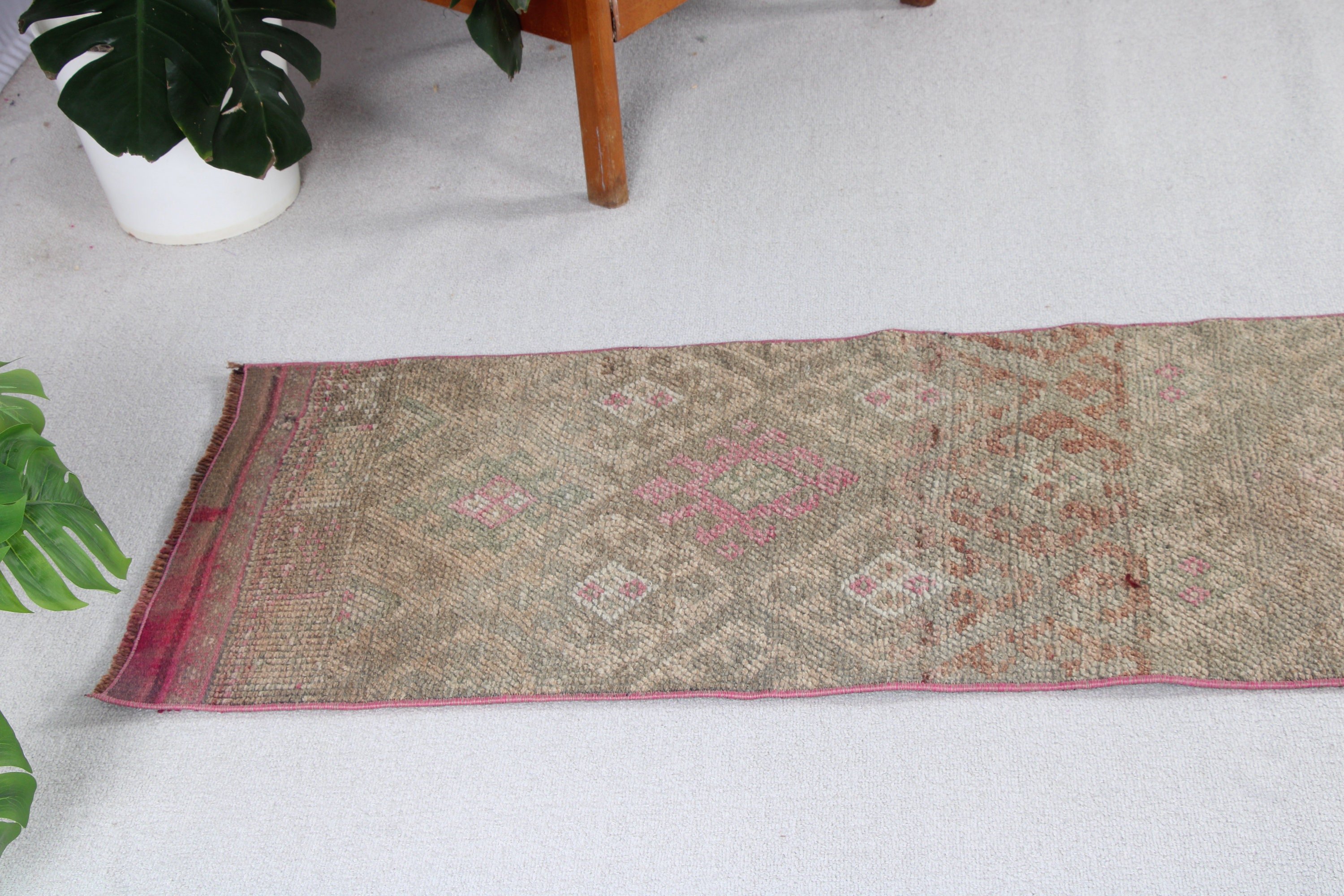 Vintage Rugs, Brown Luxury Rugs, Rugs for Stair, Kitchen Rug, Stair Rugs, Luxury Rug, 1.9x9.8 ft Runner Rug, Turkish Rugs