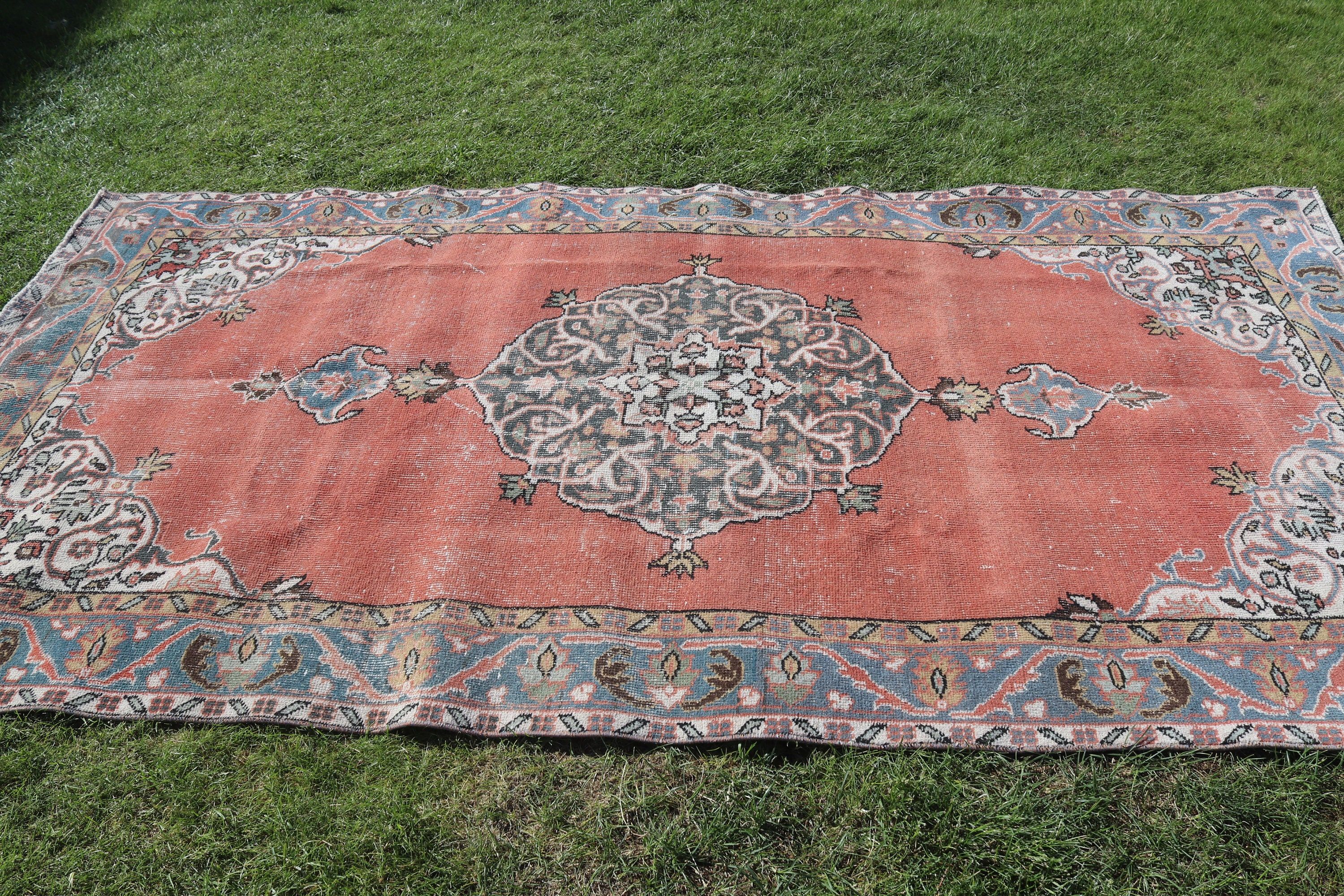 Vintage Rugs, Aztec Rugs, 4.7x9 ft Large Rugs, Boho Rugs, Turkish Rug, Salon Rug, Red Modern Rugs, Large Oushak Rugs