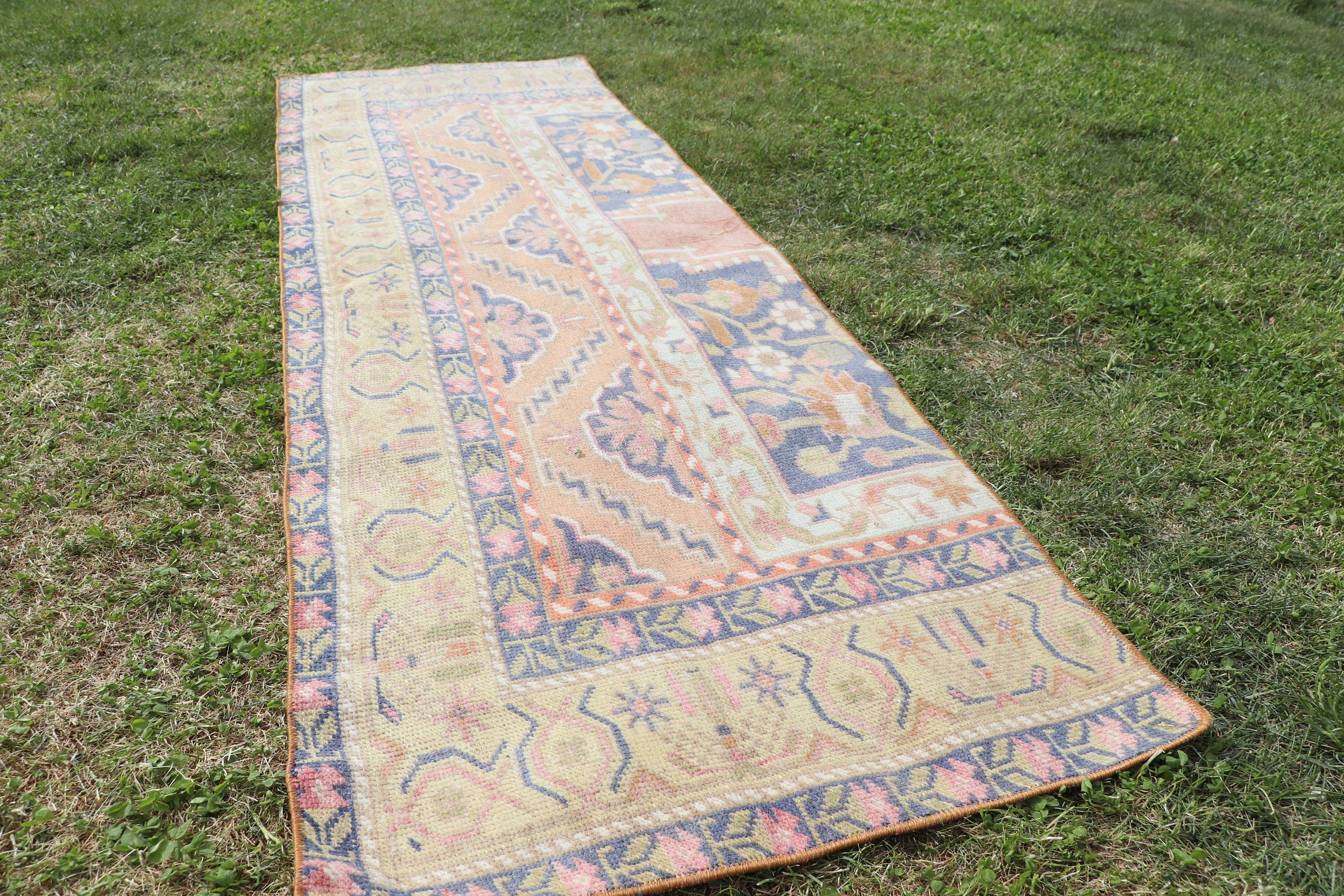 Geometrik Halılar, Vintage Halı, Türk Halısı, Düz Dokuma Halı, Koridor Halıları, 1.9x6.1 ft Yolluk Halıları, Sarı Düz ​​Dokuma Halısı, Uzun Yolluk Halıları