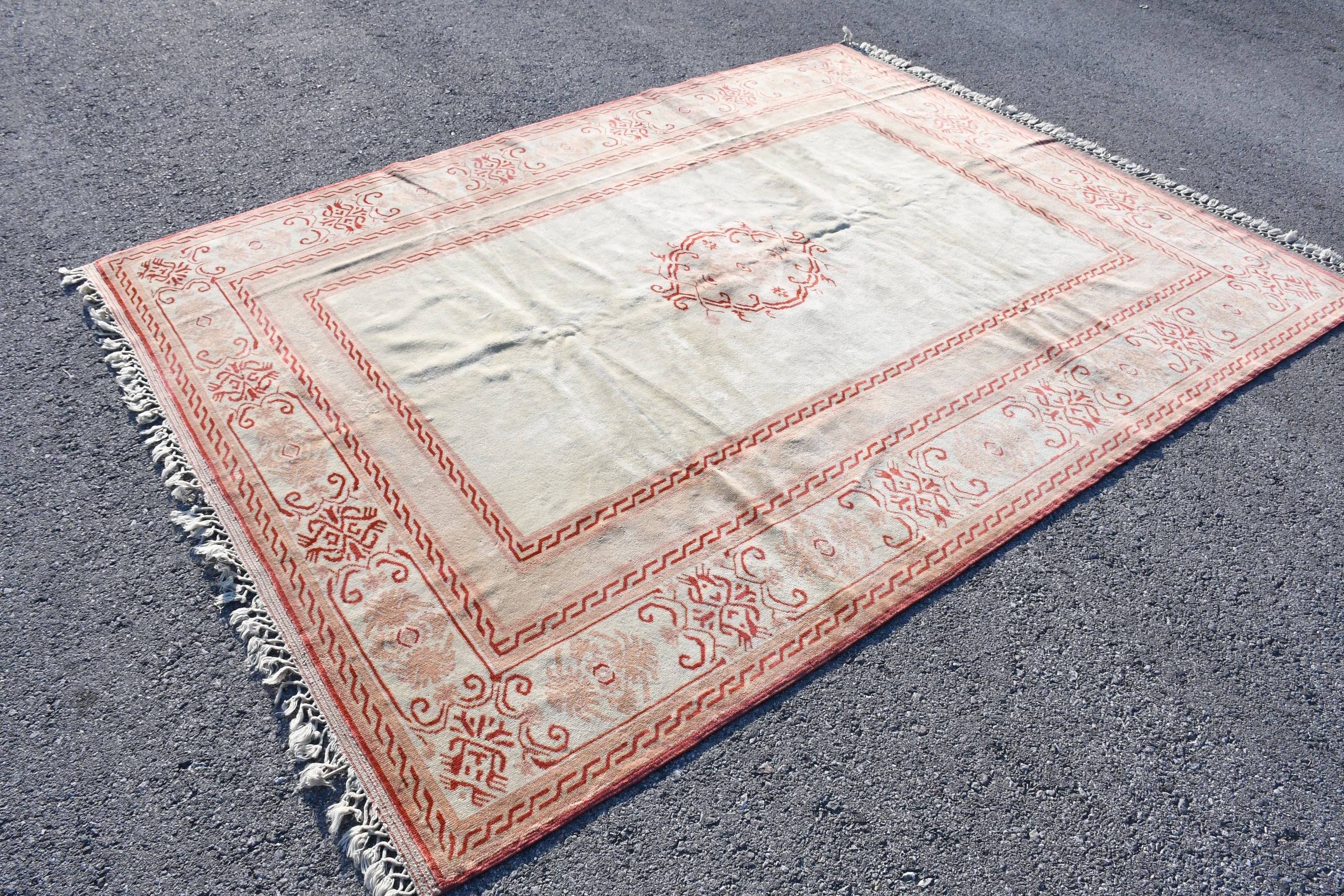 Bright Rug, Vintage Rug, Beige Oriental Rugs, Dining Room Rug, Salon Rug, Home Decor Rug, Turkish Rugs, 6.7x8.8 ft Large Rug, Floor Rug