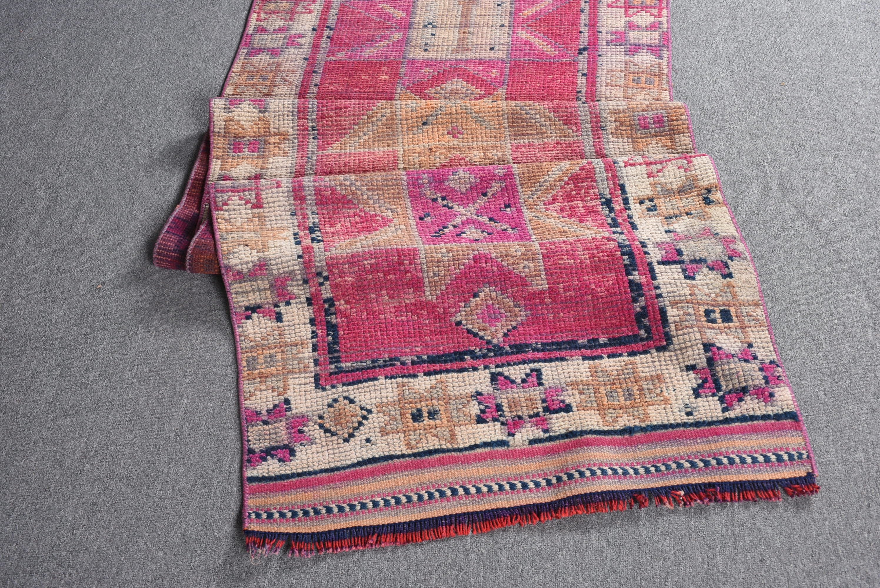 Vintage Rugs, Corridor Rug, Turkish Rug, 2.6x10.4 ft Runner Rugs, Home Decor Rugs, Pink Oriental Rug, Rugs for Kitchen