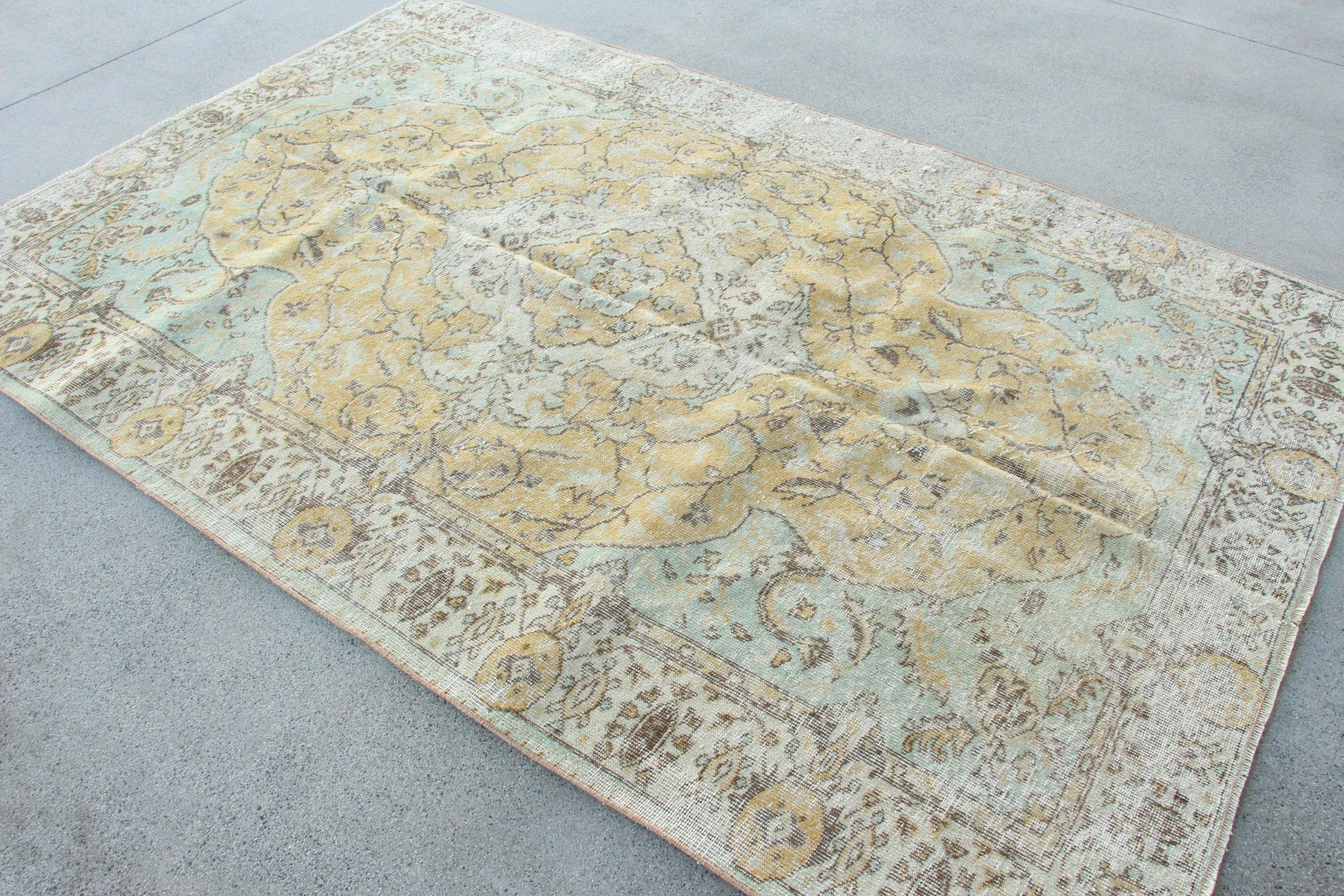 Büyük Boho Halılar, Türk Halısı, Vintage Halılar, Büyük Vintage Halılar, Ev Dekorasyonu Halıları, Yeşil Açıklama Halısı, 5.5x8.5 ft Büyük Halı, Geometrik Halı