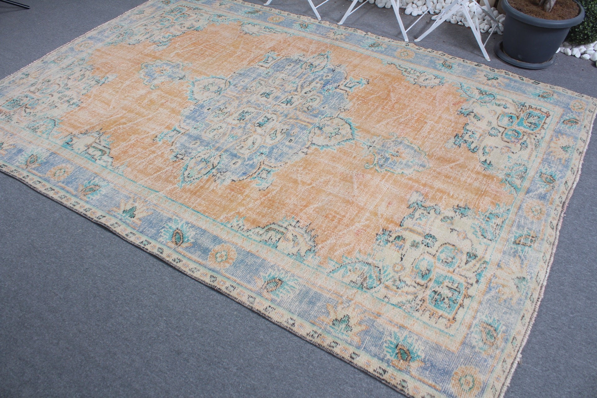 Vintage Rugs, Oriental Rugs, Home Decor Rug, 6.2x8.9 ft Large Rugs, Living Room Rugs, Orange Floor Rug, Dining Room Rug, Turkish Rug