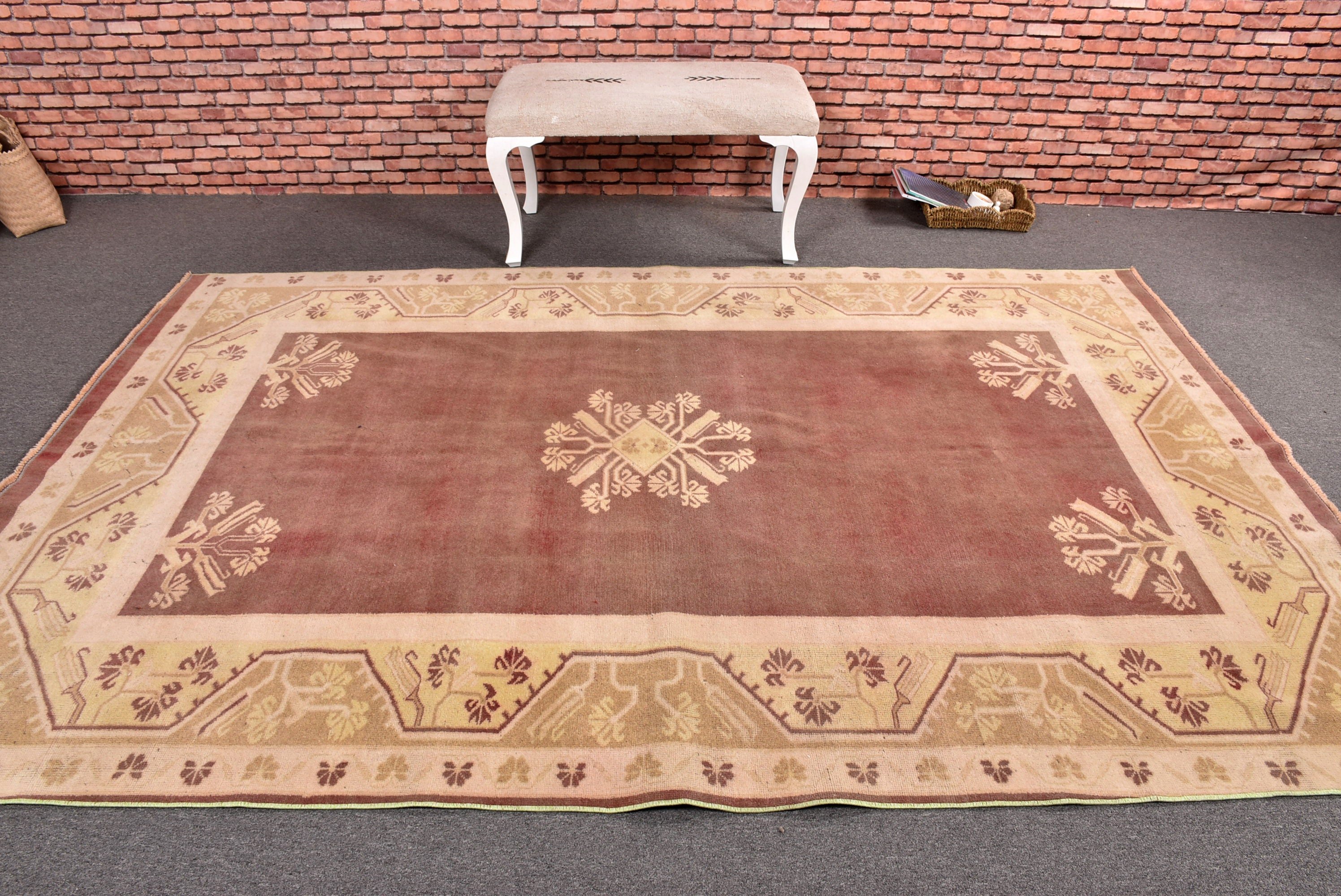 Vintage Halı, Yatak Odası Halısı, Mor Düz Dokuma Halılar, Anadolu Halısı, Türk Halısı, 6.1x9.2 ft Büyük Halı, Büyük Boho Halıları, Yün Halısı, Aztek Halıları