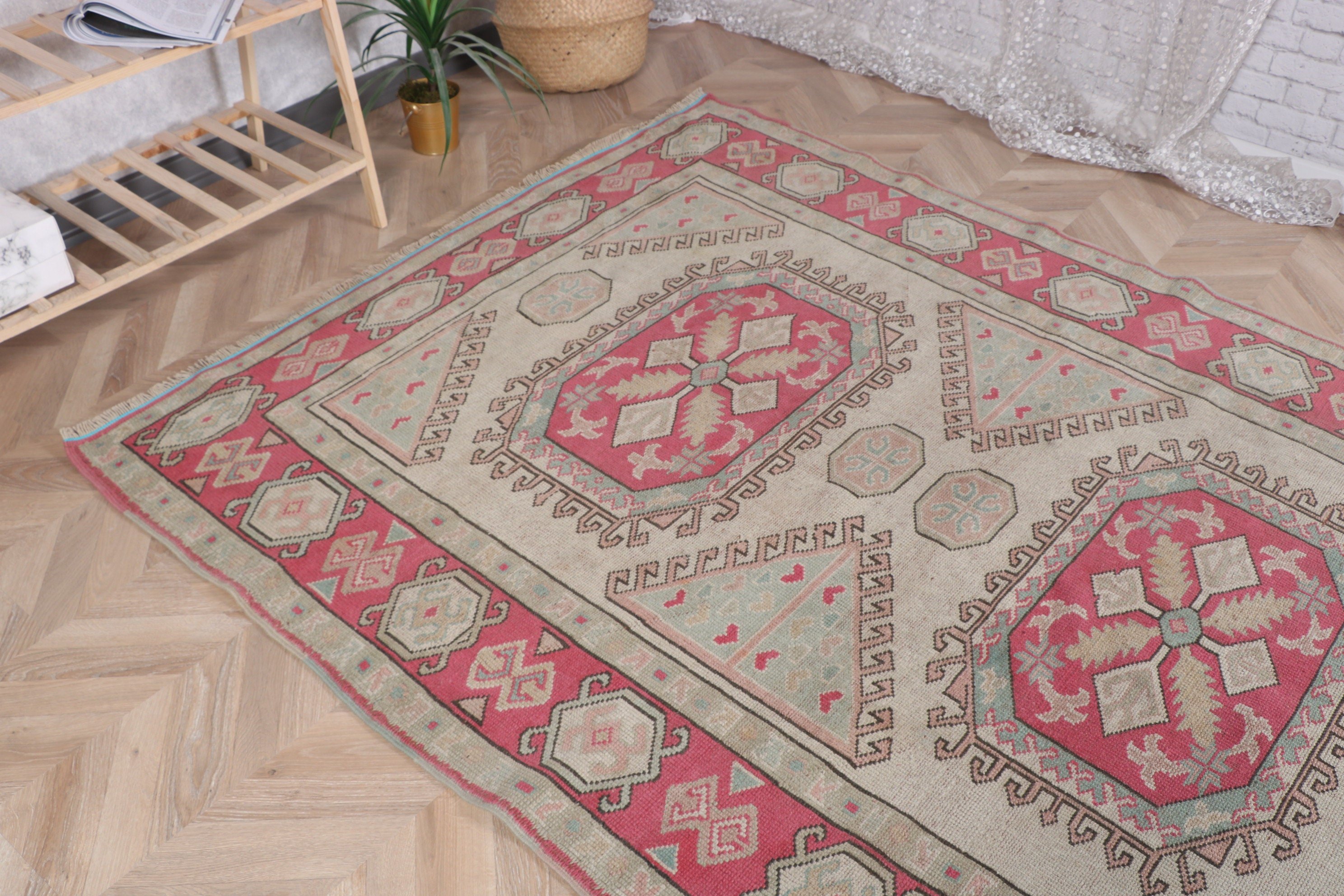 Türk Halısı, Boho Halıları, Oturma Odası Halısı, Pembe Oryantal Halılar, 5,2x7 ft Alan Halısı, Vintage Alan Halıları, Etnik Halılar, Vintage Halı, Fas Halıları