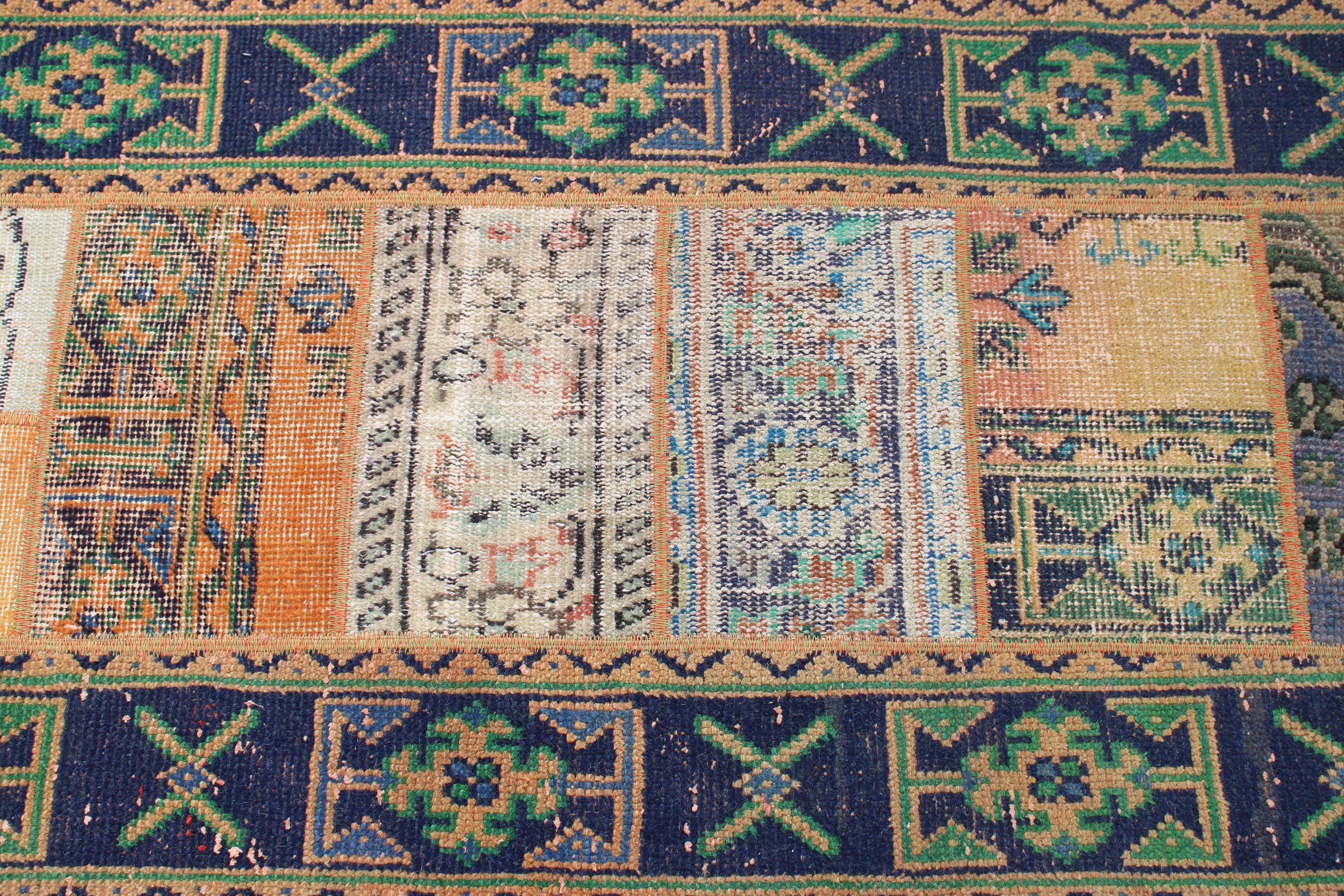 Turkish Rug, Vintage Rugs, Pale Rug, 2.8x10.4 ft Runner Rugs, Oriental Rug, Hallway Rug, Rugs for Stair, Blue Moroccan Rugs