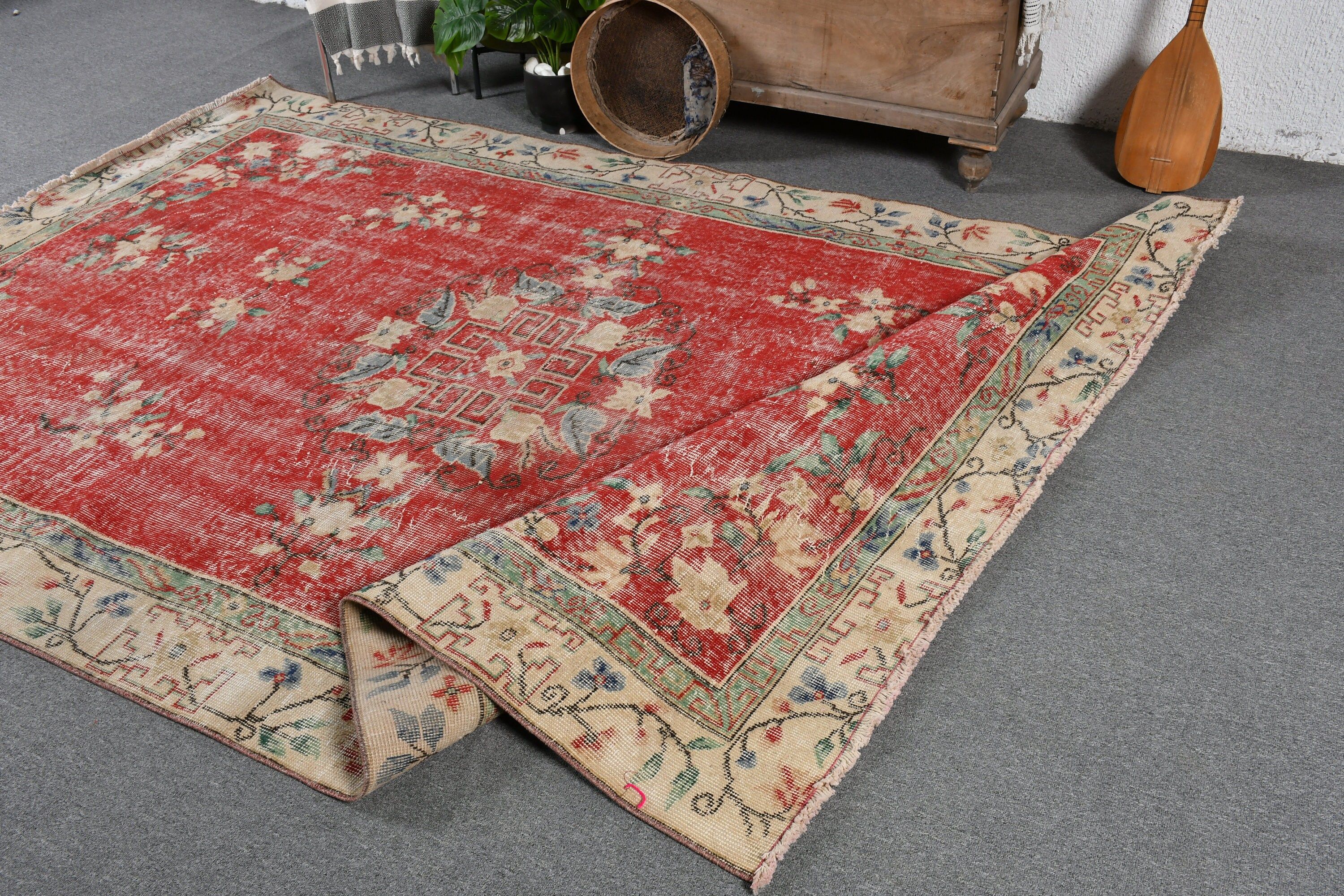 Yatak Odası Halısı, Kırmızı Oryantal Halı, Yatak Odası Halıları, Oryantal Halı, 6x9.6 ft Büyük Halı, Türk Halıları, Vintage Halılar, Ev Dekorasyonu Halısı, Salon Halıları