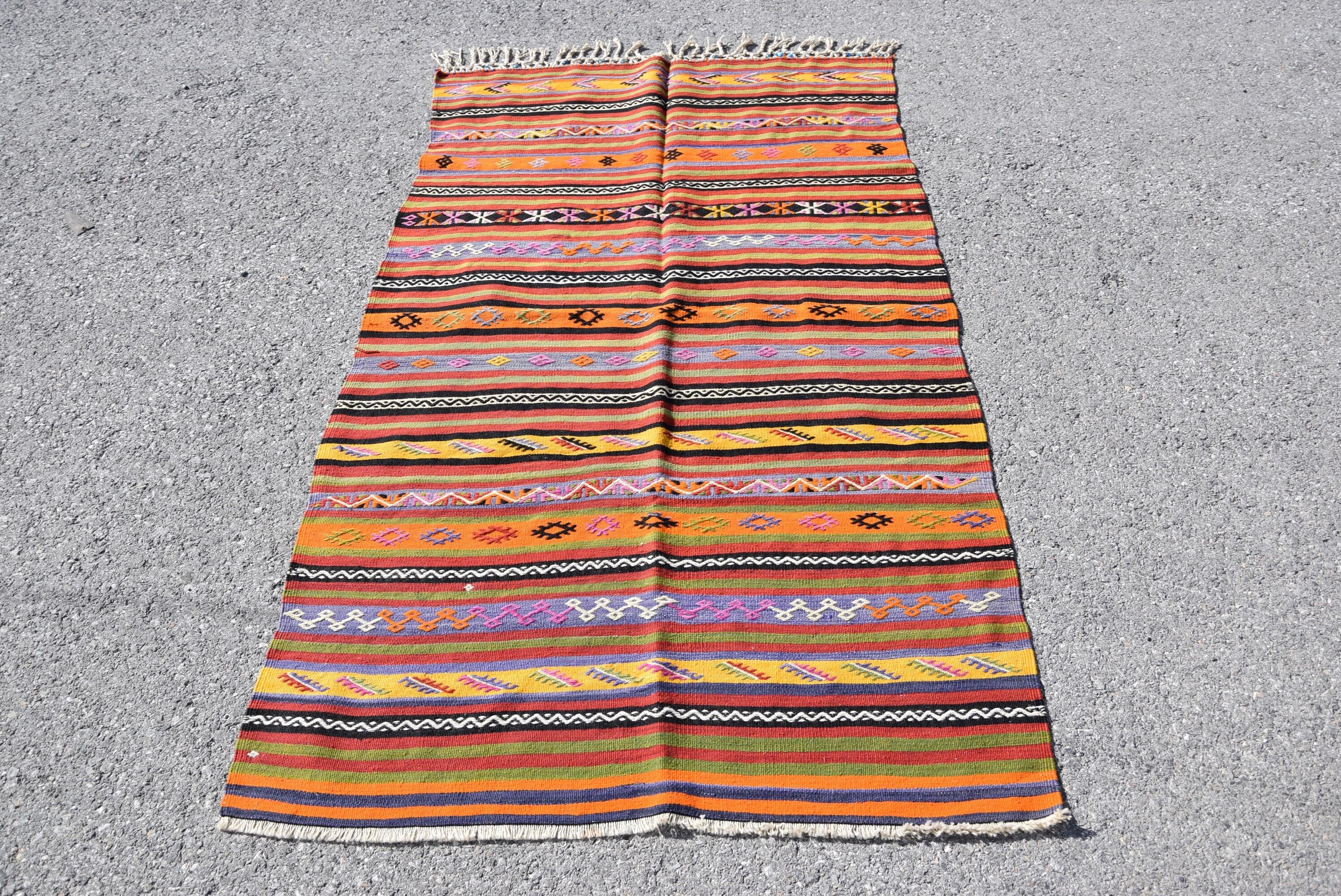 Turkish Rugs, 3.5x6 ft Accent Rug, Kitchen Rug, Kilim, Home Decor Rug, Orange Home Decor Rugs, Vintage Rug, Moroccan Rugs, Entry Rug