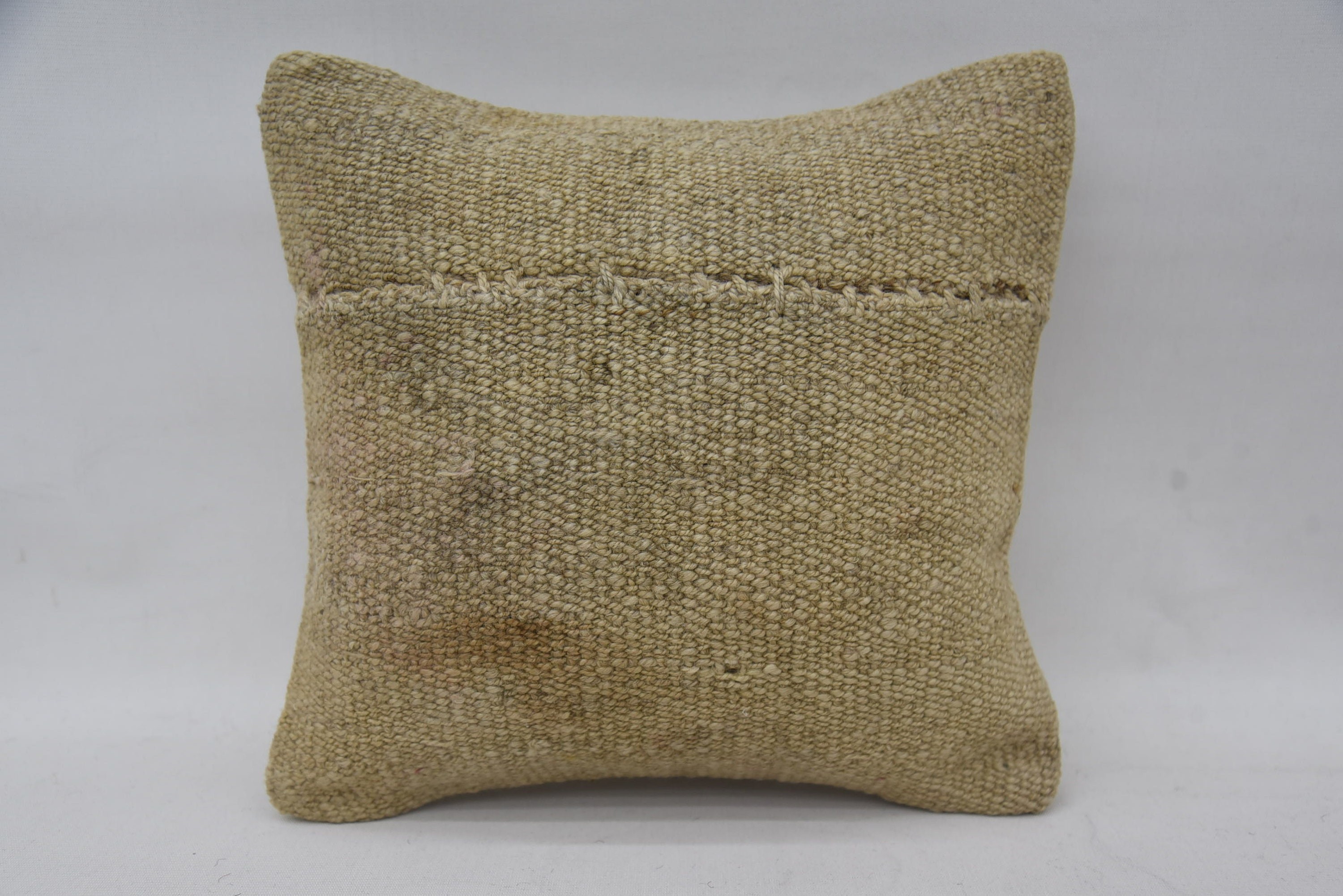 Vintage Kilim Throw Pillow, Throw Kilim Pillow, Nautical Throw Pillow, 12"x12" Beige Cushion, Knitted Pillow, Vintage Kilim Pillow