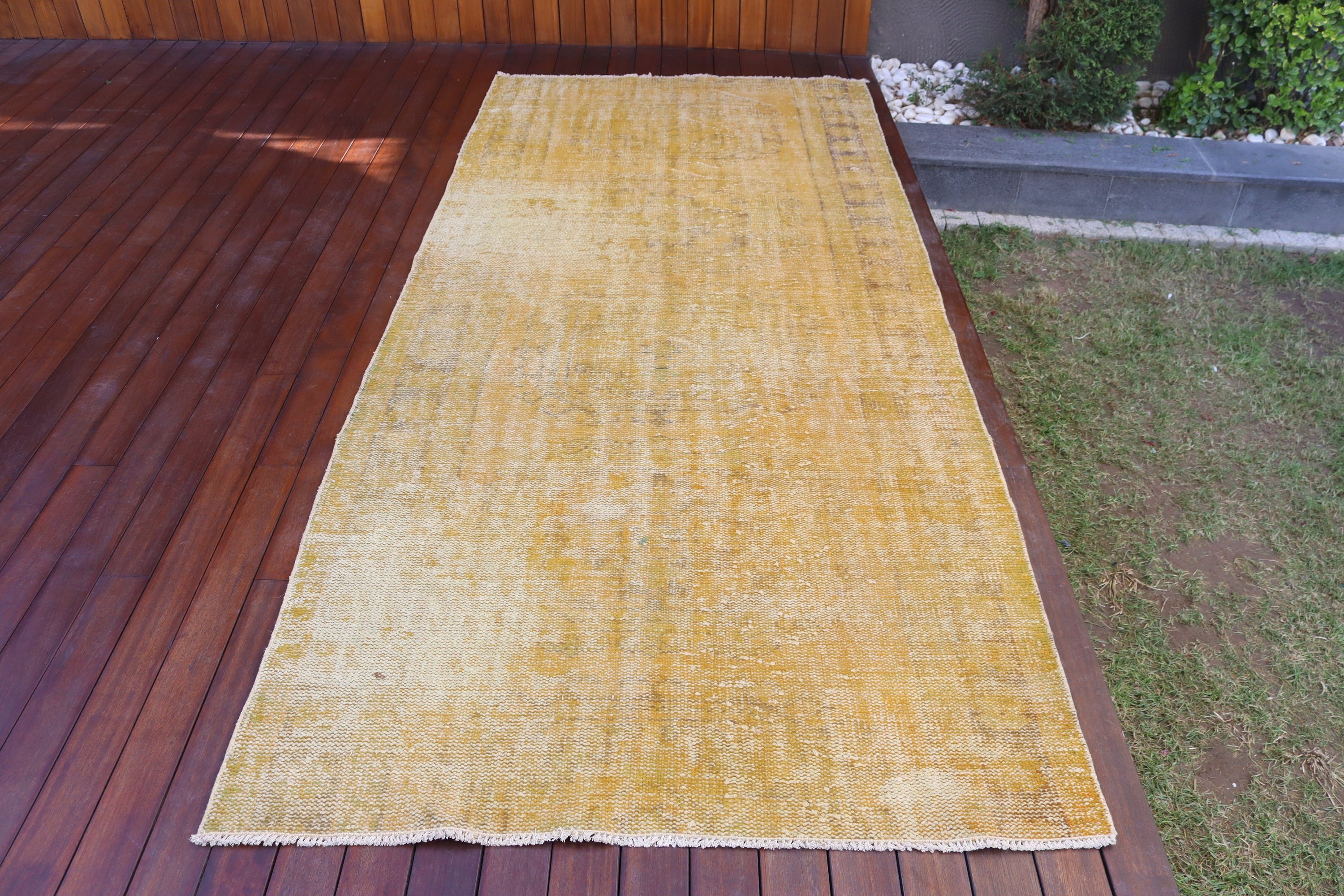 Yellow Geometric Rug, Bedroom Rugs, Geometric Rug, Dining Room Rugs, Vintage Rug, Turkish Rug, Oriental Rug, 4.1x9.5 ft Area Rugs