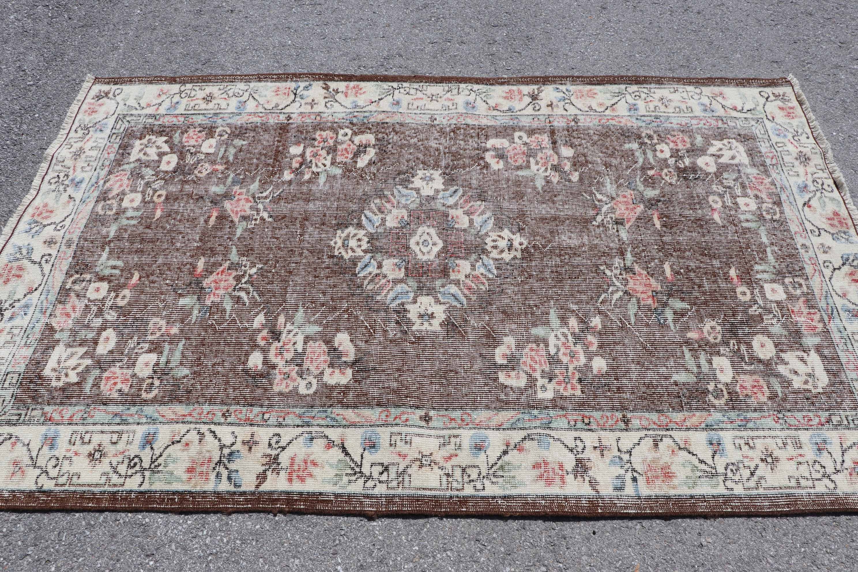 Cute Rugs, Moroccan Rug, 4.2x6.7 ft Area Rugs, Brown Floor Rugs, Turkish Rug, Vintage Rug, Rugs for Indoor, Anatolian Rug, Dining Room Rug