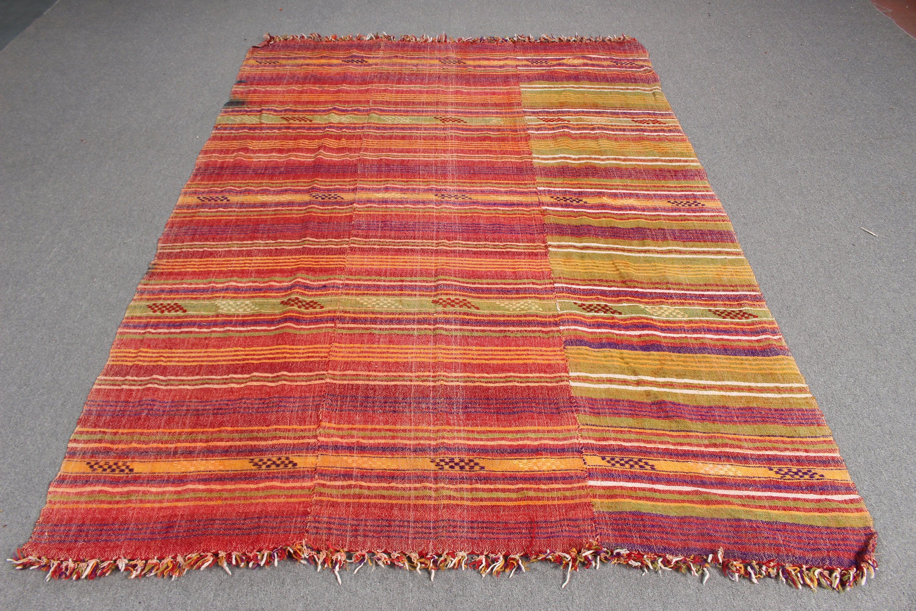 Boho Halıları, Salon Halısı, Türk Halısı, Yemek Odası Halıları, Oryantal Halılar, Etnik Halı, 5.4x7.7 ft Büyük Halılar, Kırmızı Anadolu Halıları, Vintage Halılar