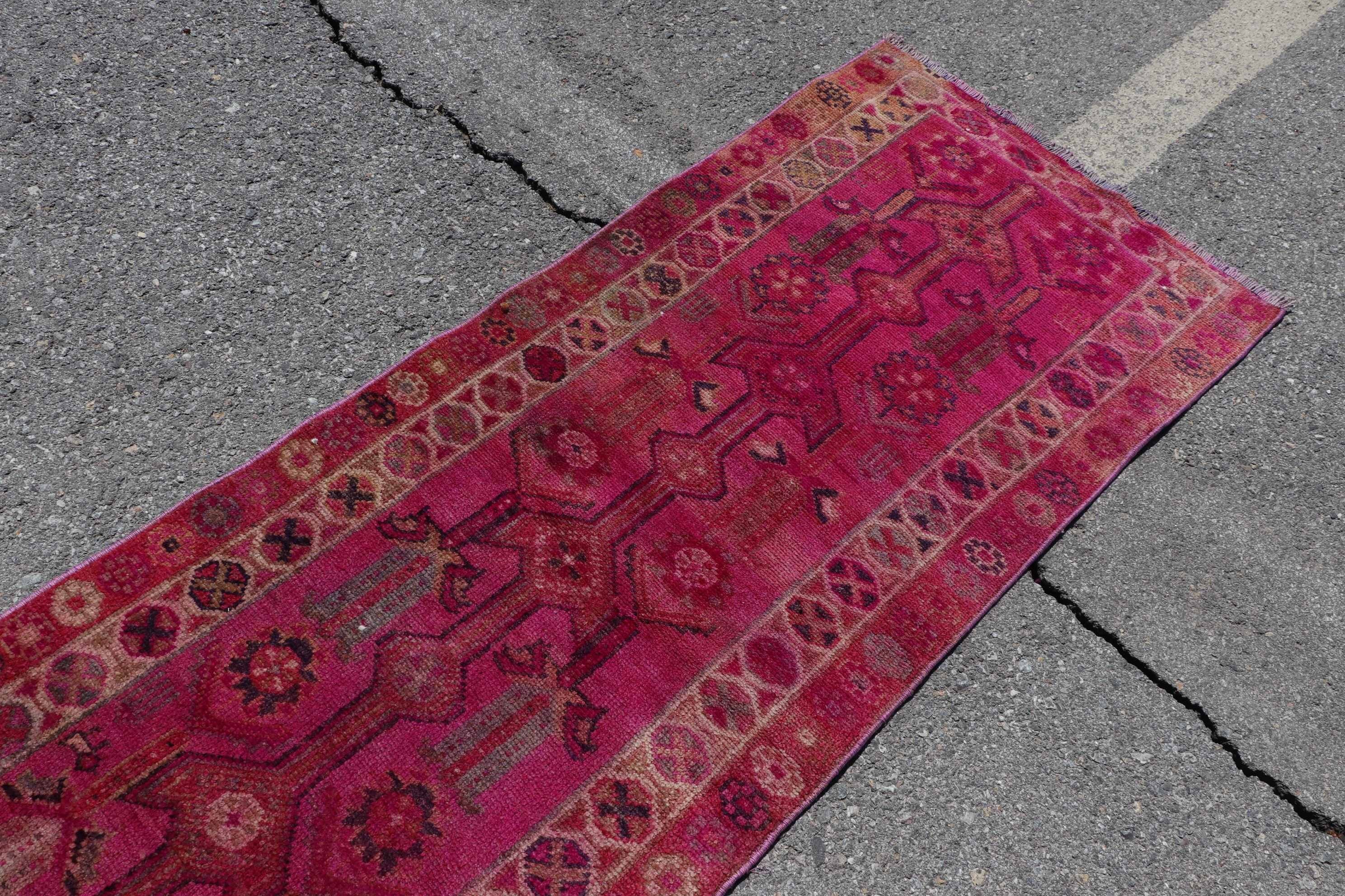 Floor Rugs, Tribal Rugs, Turkish Rug, Stair Rug, Pink Kitchen Rug, Rugs for Hallway, Home Decor Rugs, 2.6x11.8 ft Runner Rugs, Vintage Rugs