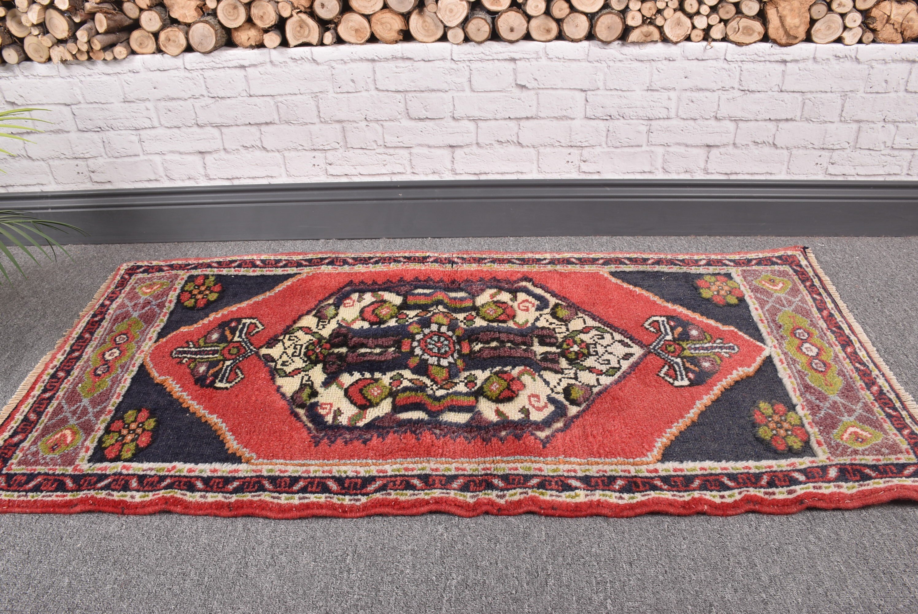 Mavi Nötr Halı, Araba Paspas Halıları, Modern Halı, Vintage Halı, 1.8x3.5 ft Küçük Halı, Türk Halısı, Yatak Odası Halıları, Küçük Alan Halıları, Oushak Halısı