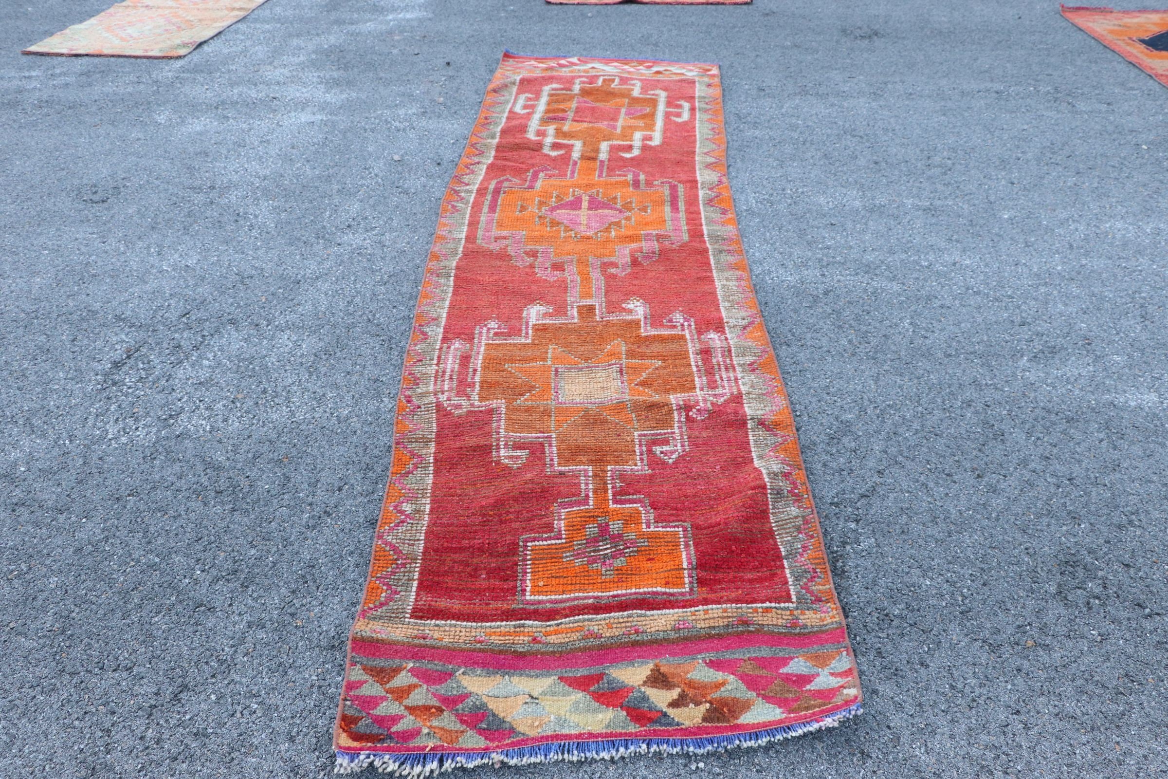 Floor Rug, Orange Oriental Rug, Antique Rug, 2.7x10.3 ft Runner Rug, Kitchen Rug, Rugs for Hallway, Turkish Rugs, Pale Rug, Vintage Rug