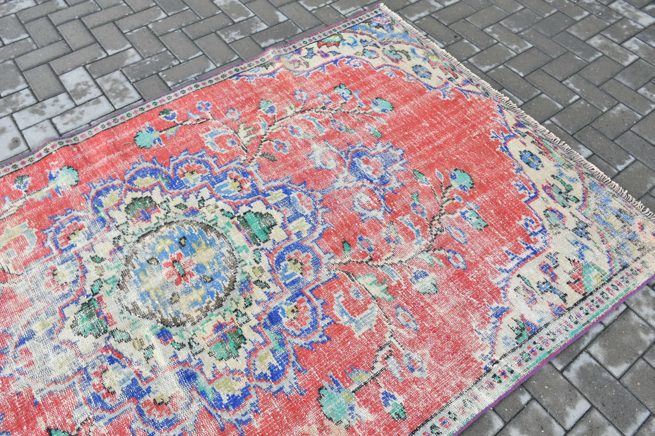 Wool Rug, Bedroom Rugs, Kitchen Rug, Red Oushak Rug, Rugs for Bedroom, 4.7x8.5 ft Area Rug, Vintage Rug, Turkish Rug, Floor Rug, Pale Rug