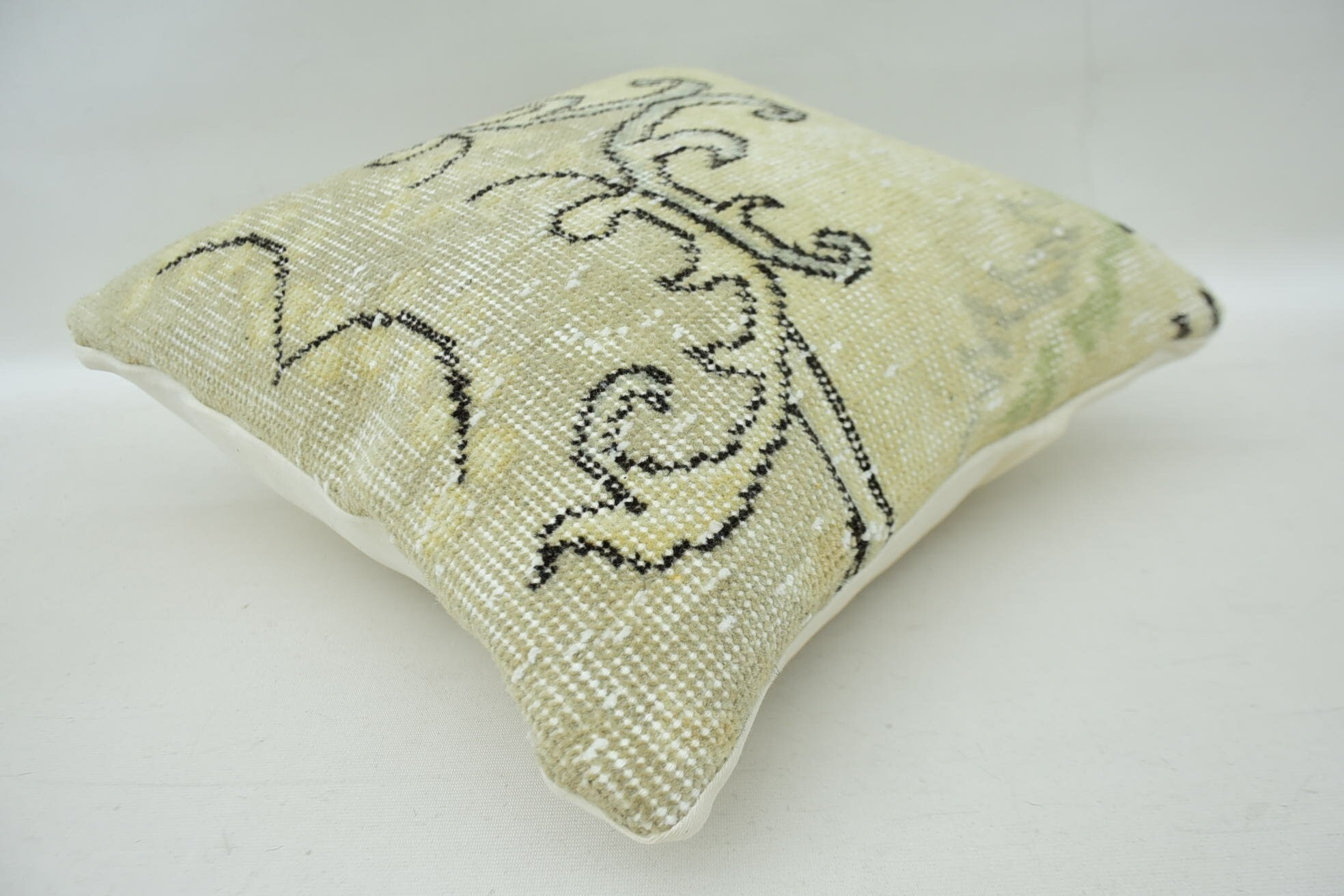 Kilim Cushion Sham, 16"x16" Beige Cushion Cover, Pattern Throw Pillow Sham, Antique Pillows, Aesthetic Pillow, Vintage Pillow