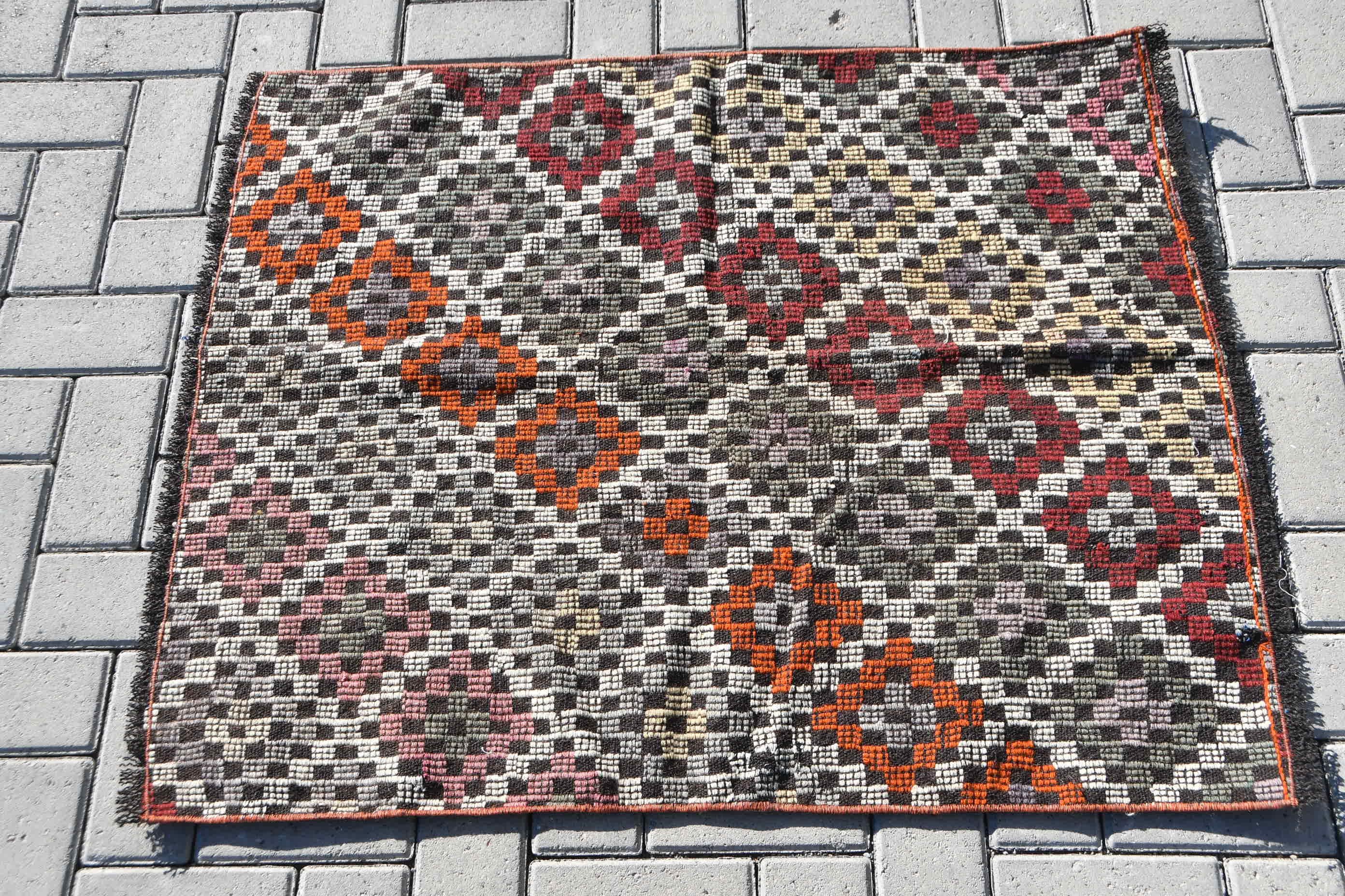 Vintage Halı, Kilim, 2.9x3.4 ft Küçük Halı, Türk Halıları, Antika Halı, Yün Halı, Duvara Asılı Halı, Soluk Halılar, Bej Oryantal Halılar, Banyo Halıları