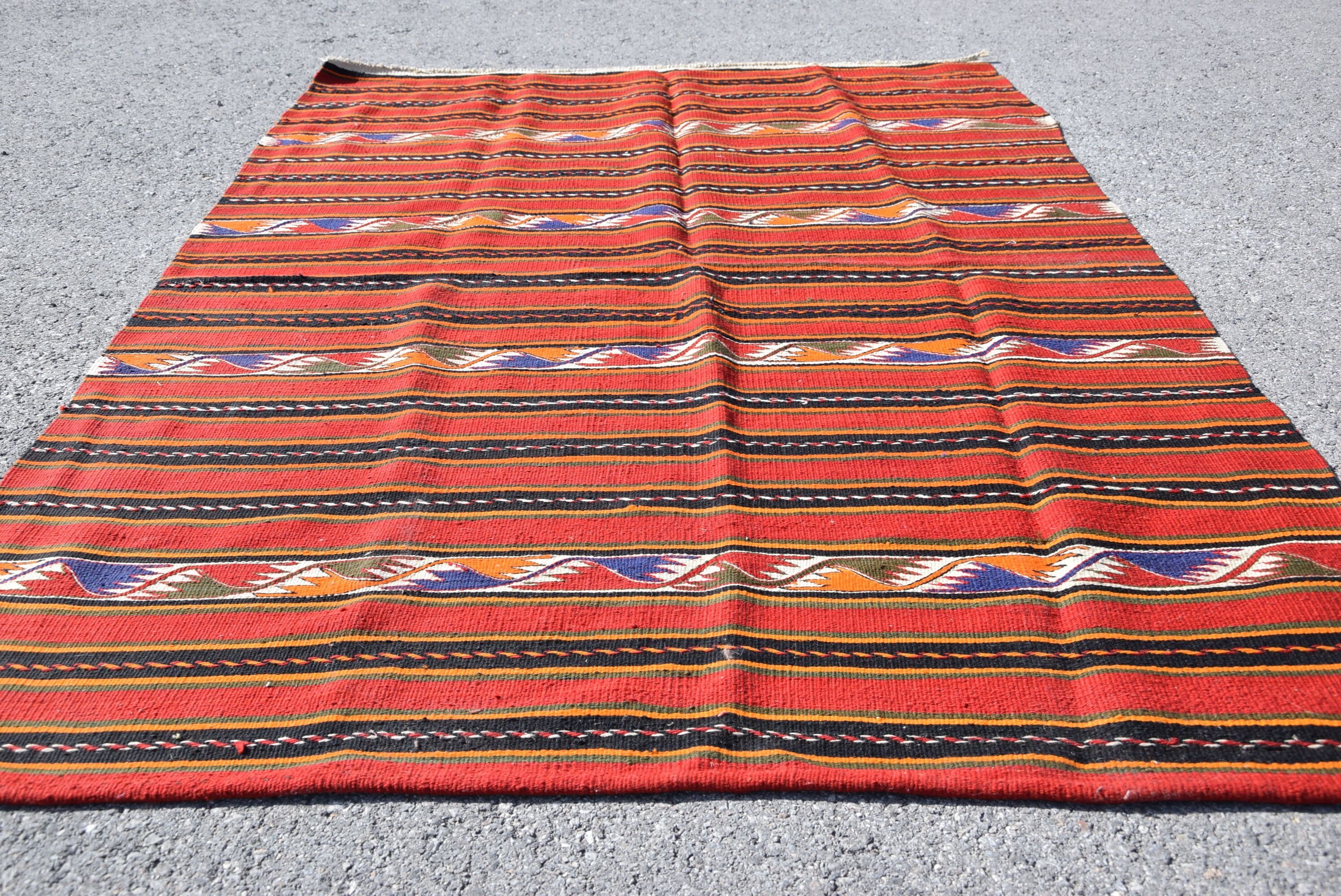 Vintage Halı, Yer Halıları, Oushak Halı, 4,7x6,7 ft Alan Halısı, Eski Halı, Kilim, Kırmızı Mutfak Halısı, Türk Halısı, İç Mekan Halıları