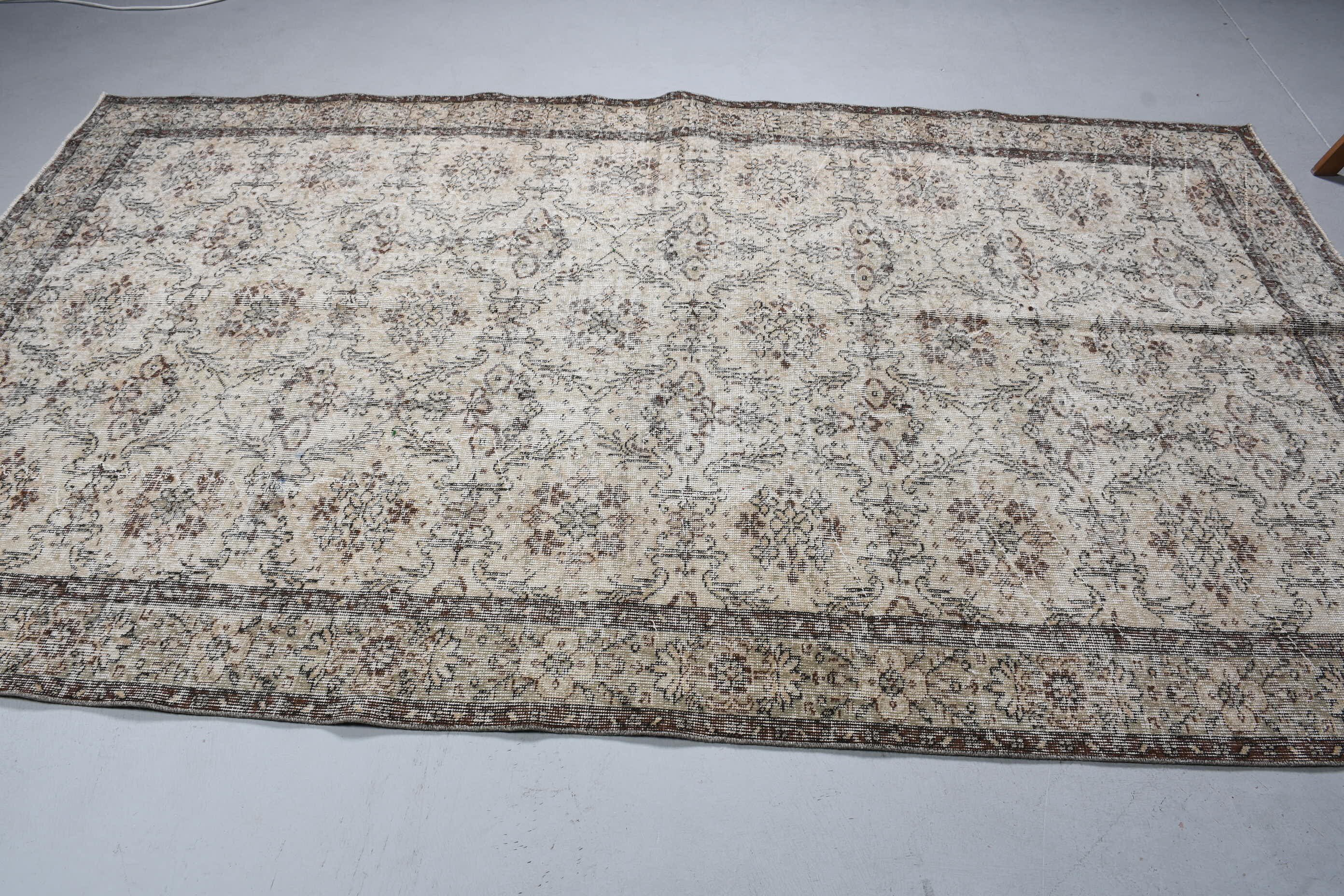 Oushak Halısı, Anadolu Halısı, Türk Halıları, Yemek Odası Halısı, Bej Fas Halısı, Soluk Halı, Vintage Halı, Oturma Odası Halıları, 5,6x9,4 ft Büyük Halı