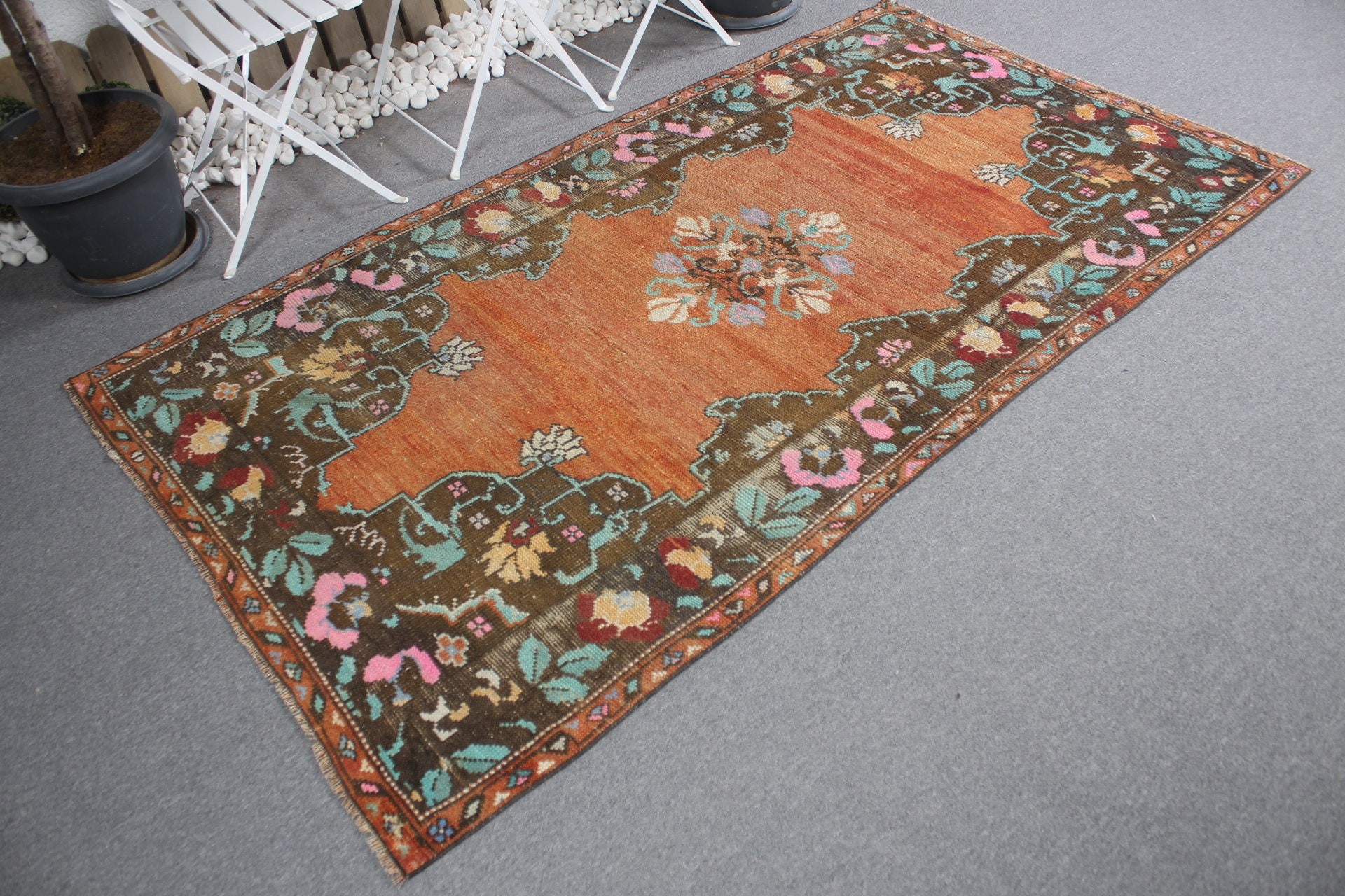 Kitchen Rug, Orange Bedroom Rugs, Wool Rug, Nursery Rug, Rugs for Nursery, Vintage Rugs, Oushak Rug, 4.2x7.4 ft Area Rug, Turkish Rug