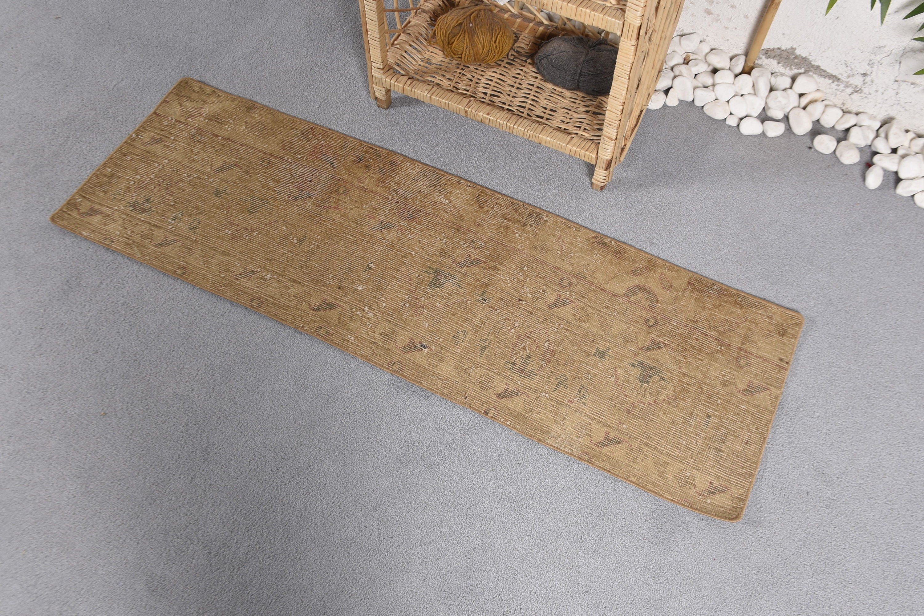 Vintage Halılar, Antika Halılar, Yün Halı, Bej Oryantal Halı, Dış Mekan Halısı, 1.4x4.3 ft Küçük Halı, Banyo Halıları, Türk Halısı, Kapı Paspası Halıları