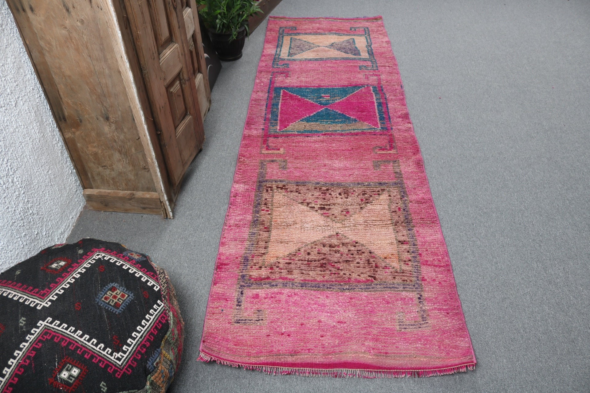 Anadolu Halısı, Beni Ourain Runner Halıları, Türk Halısı, Açıklama Halıları, Pembe Havalı Halılar, 2,7x8,8 ft Runner Halısı, Vintage Halı, Koridor Halıları