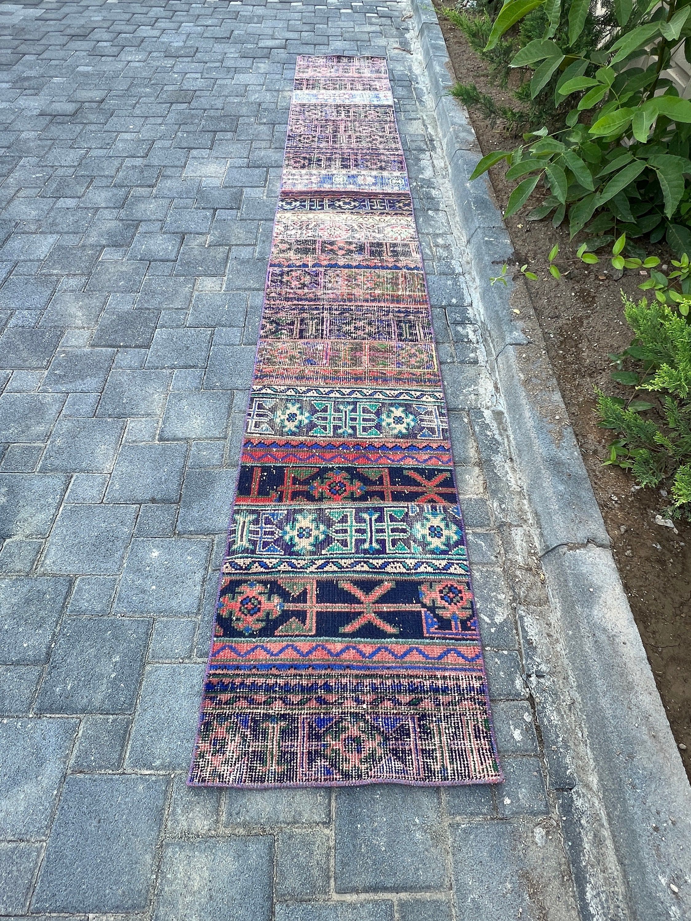 Ev Dekorasyonu Halıları, 2x13,8 ft Yolluk Halısı, Mutfak Halıları, Vintage Halı, Oushak Halısı, Bej Oushak Halısı, Türk Halısı, Koridor Halıları, Merdiven Halısı