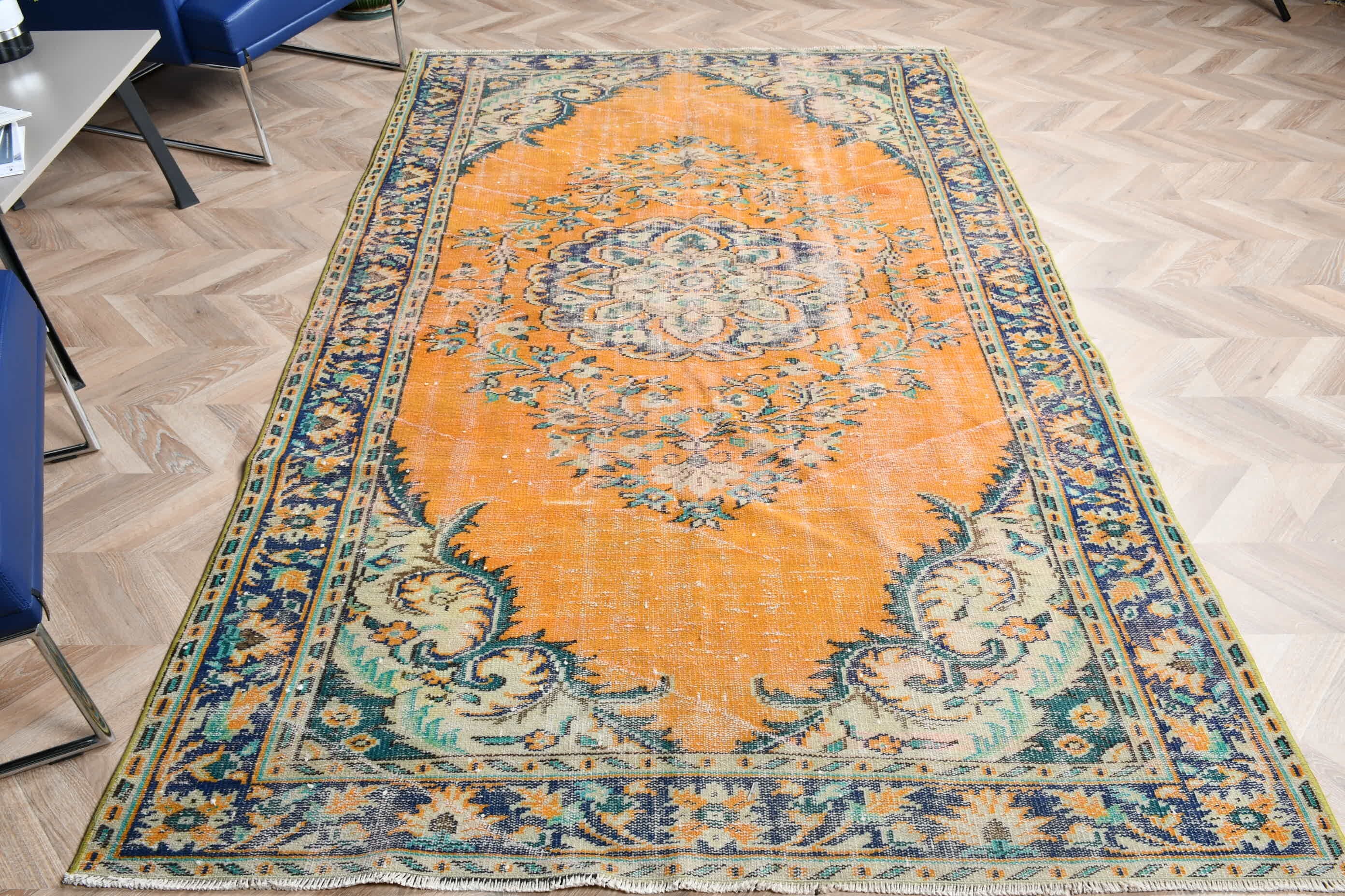 Vintage Halı, Göçebe Halıları, Anadolu Halısı, Oturma Odası Halısı, 5.2x8.9 ft Büyük Halı, Turuncu Soğuk Halı, Yatak Odası Halısı, Türk Halıları, Mutfak Halısı